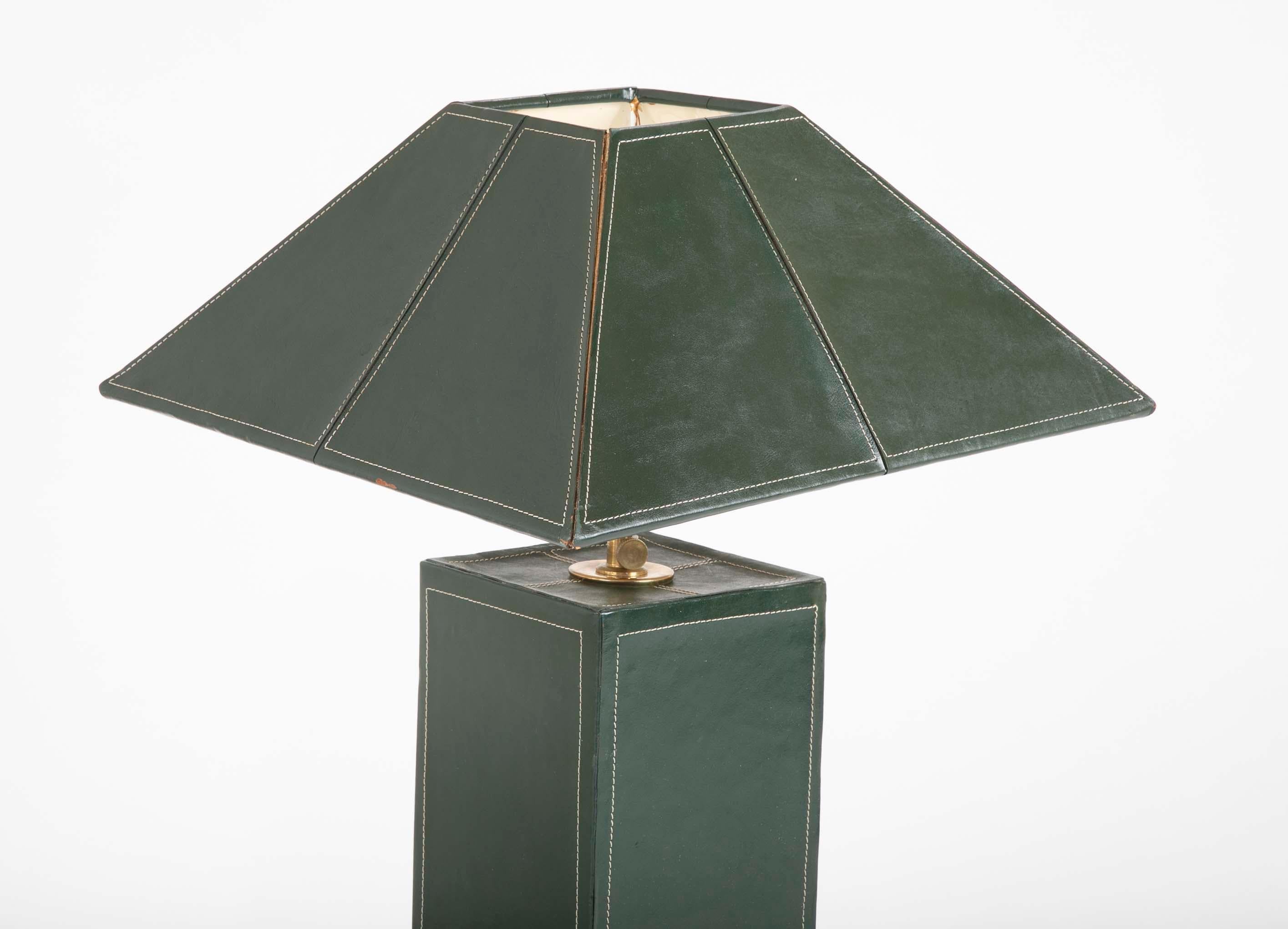 Pair of Leather Covered Lamps in the Manner of Jacques Adnet In Good Condition In Stamford, CT