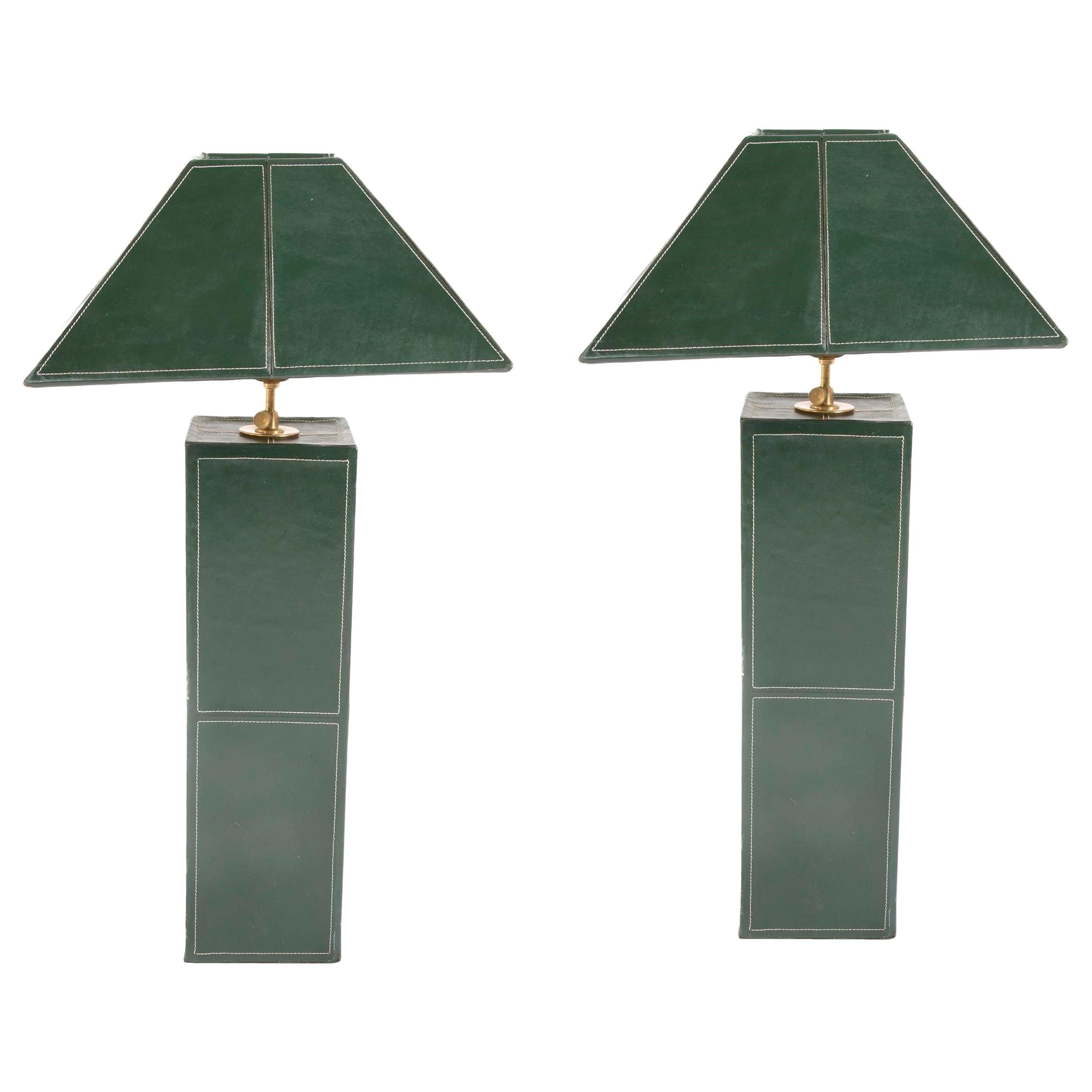 Pair of Leather Covered Lamps in the Manner of Jacques Adnet