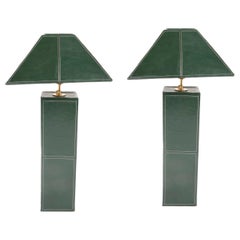 Pair of Leather Covered Lamps in the Manner of Jacques Adnet