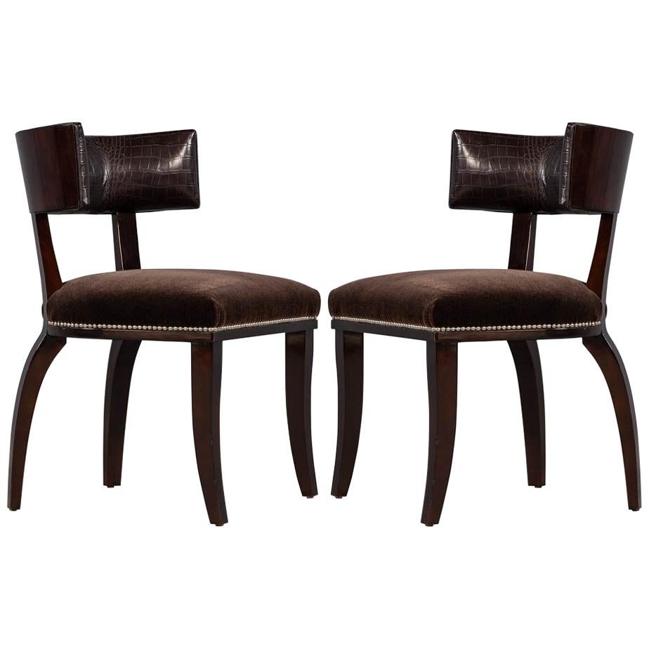 Pair of Leather Curved Back Side Chairs