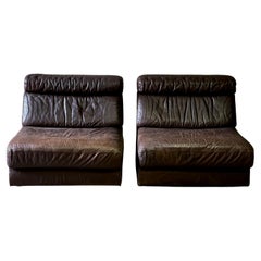 Pair of Leather De Sede Extending Lounge Chairs