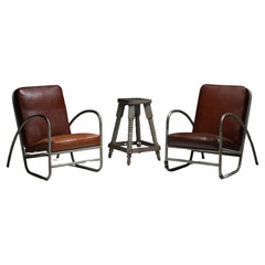 Pair of Leather Deco Chairs, France circa 1930
