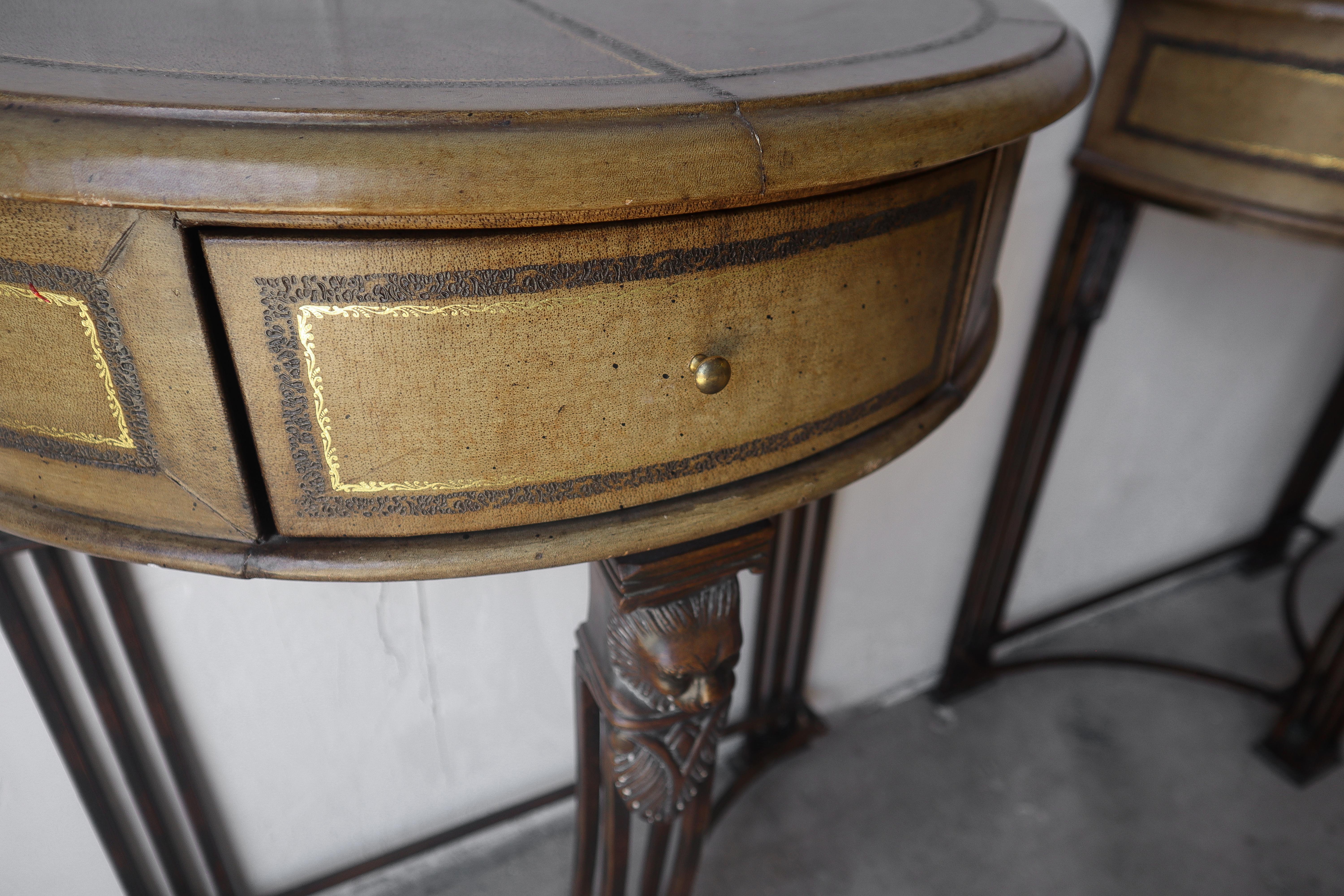 Pair of Leather Demilune Side Tables by Maitland Smith For Sale 1