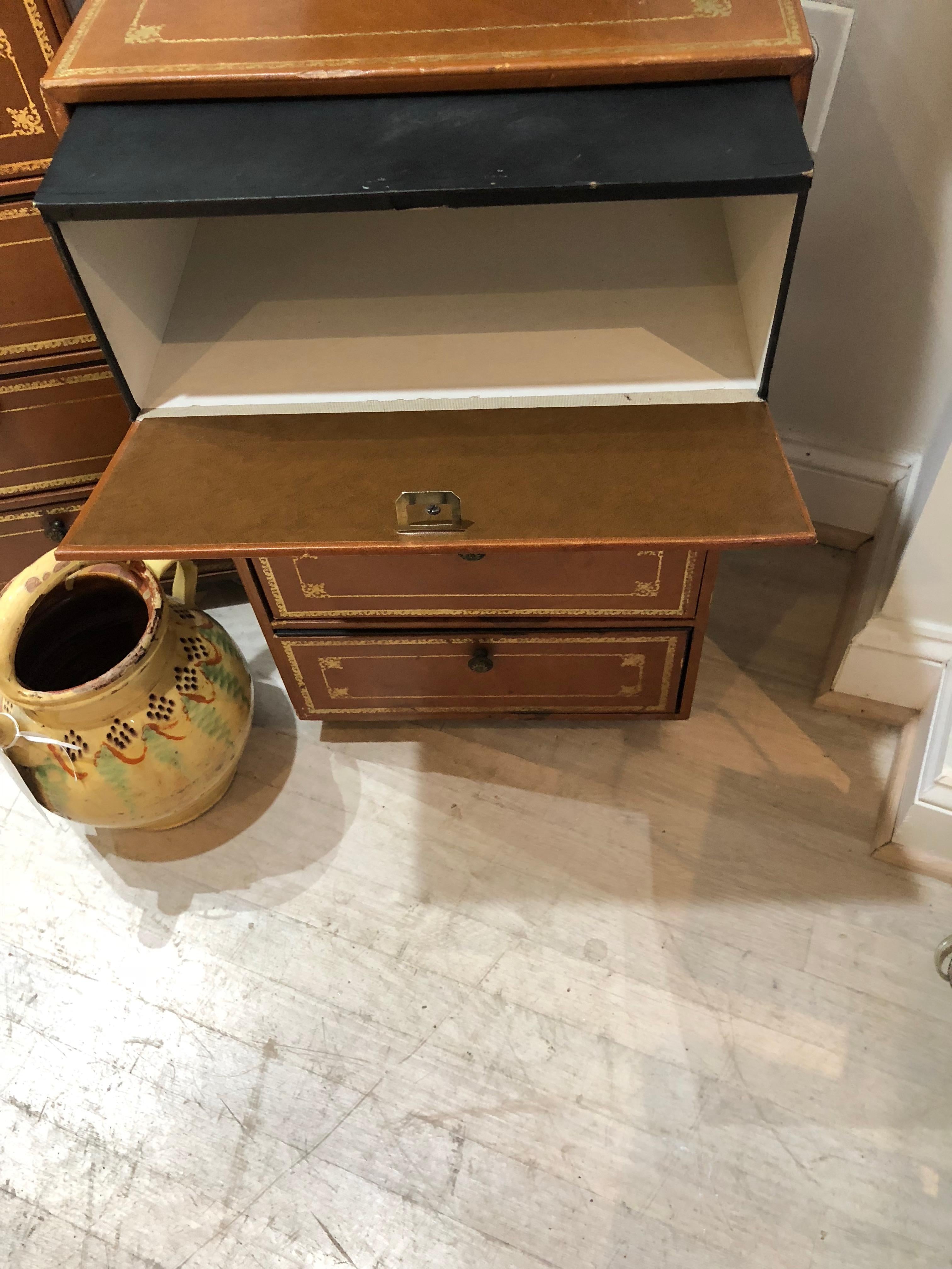 Pair of Leather Document Cabinets or Side Tables on Wheels For Sale 5