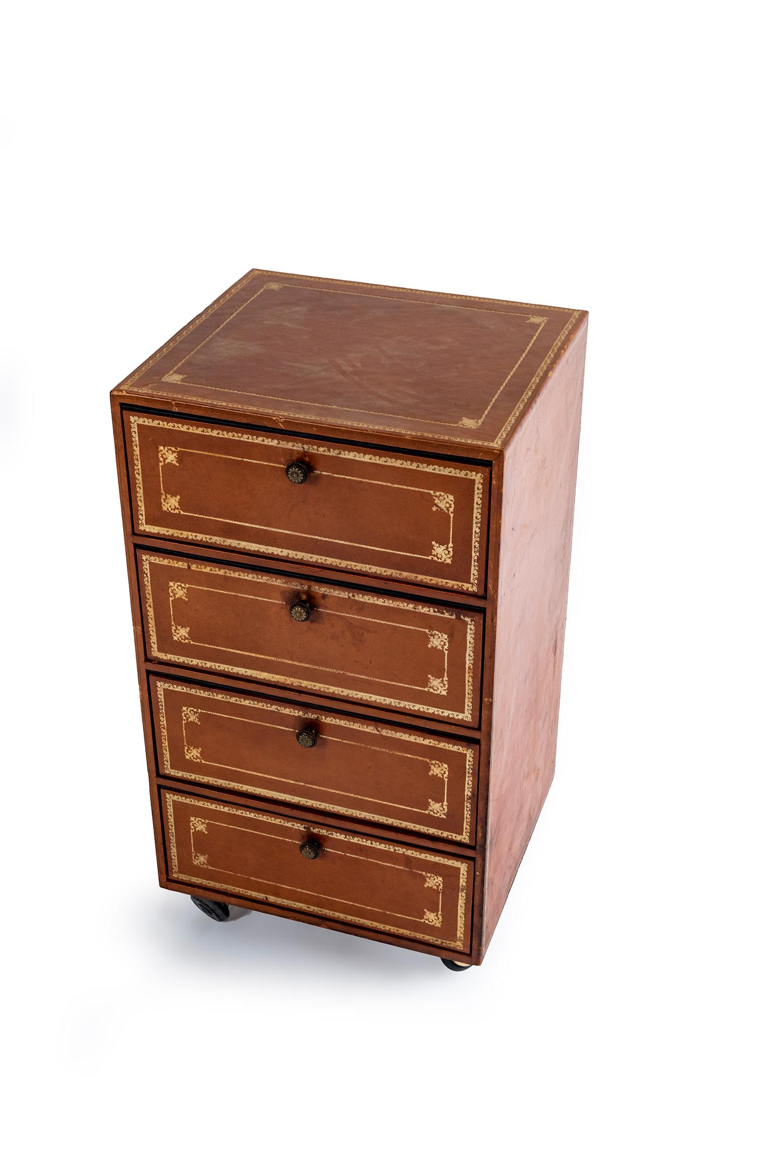 Pair of Leather Document Cabinets or Side Tables on Wheels In Good Condition For Sale In Washington, DC