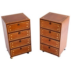 Pair of Leather Document Cabinets or Side Tables on Wheels