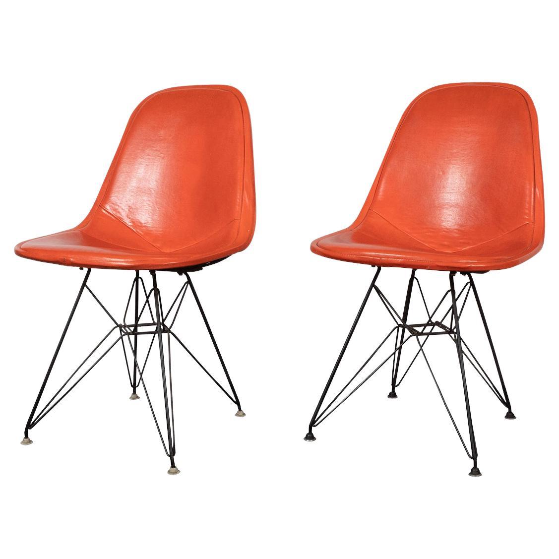 Pair of Leather Eames DKX-1 Side Chairs for Herman Miller For Sale