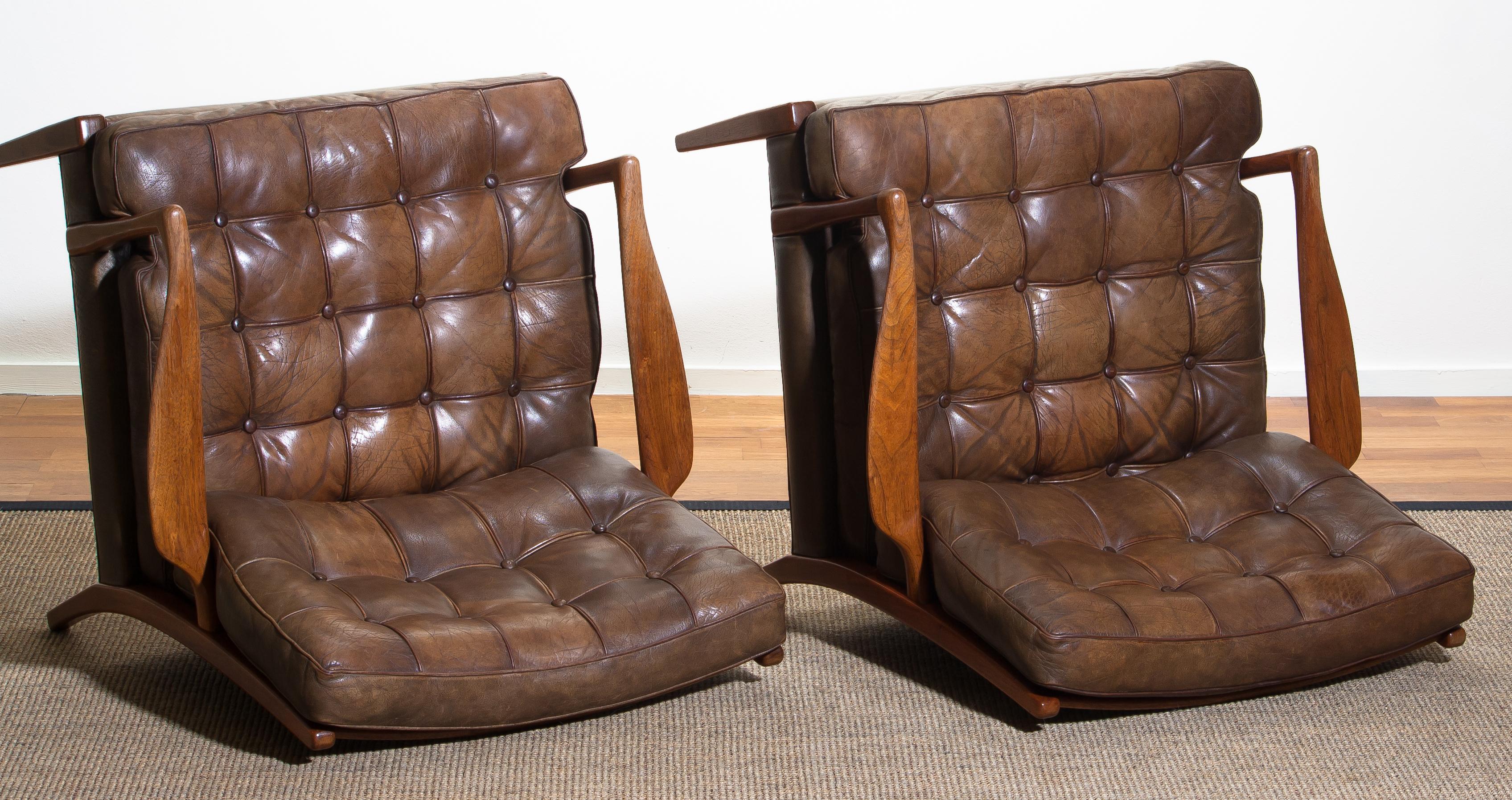 Pair of Leather Easy or Lounge Chairs Model 