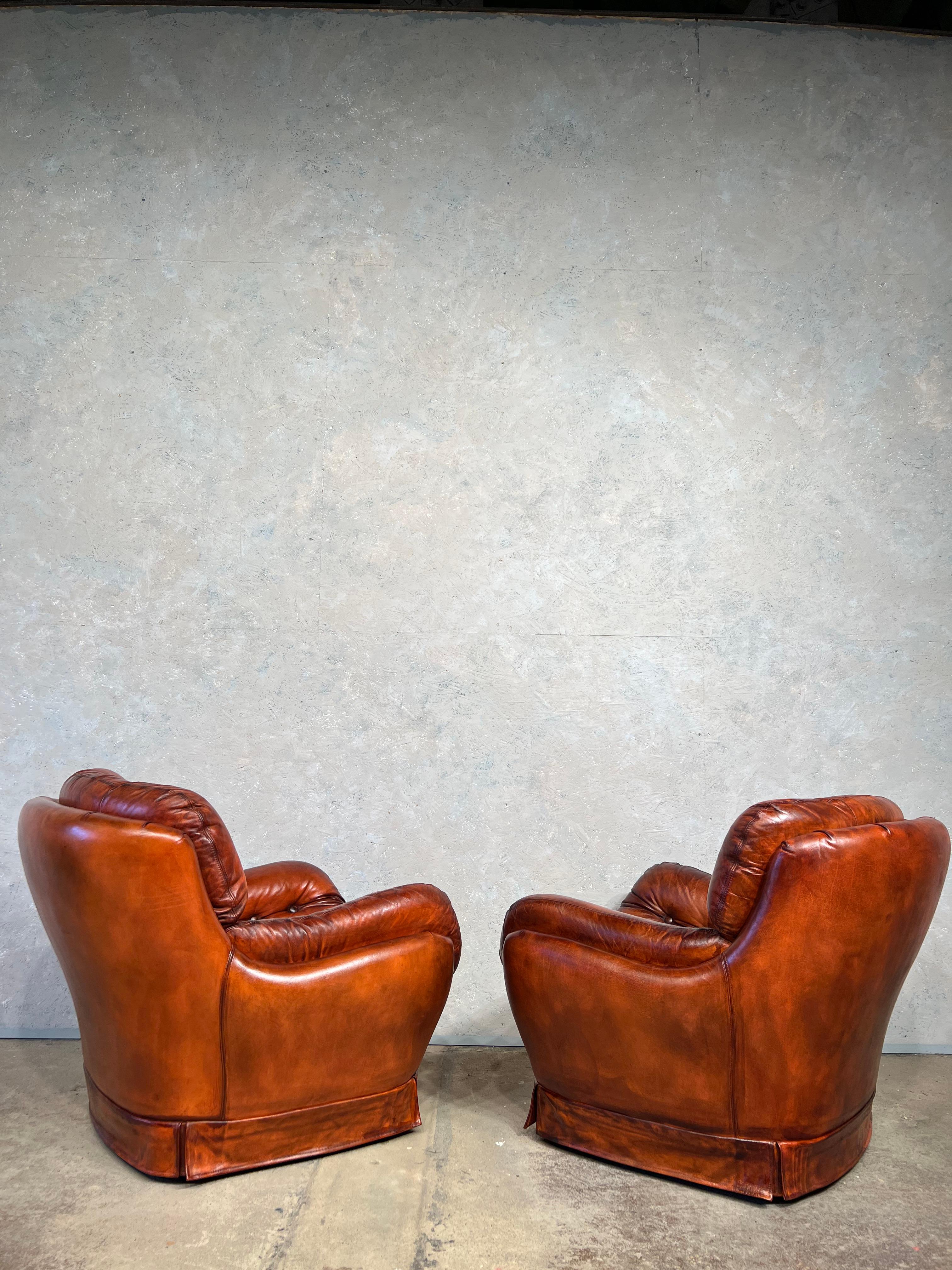 Pair of Leather Egg Chairs Swedish 70 S Cognac Leather Vintage Mid C Retro #438 For Sale 3