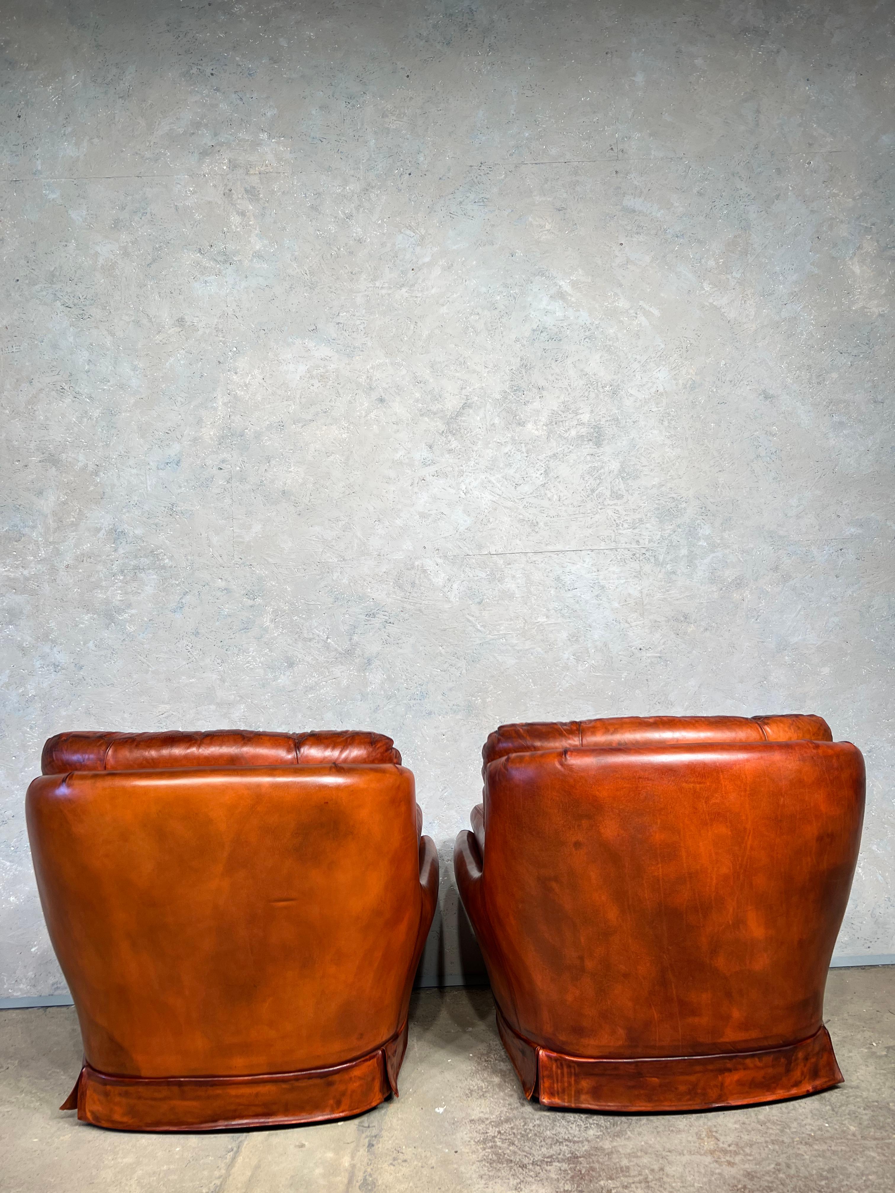 Pair of Leather Egg Chairs Swedish 70 S Cognac Leather Vintage Mid C Retro #438 For Sale 2