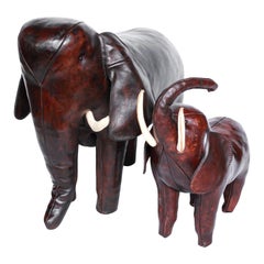 Vintage Pair of Leather Elephant Foot Stools