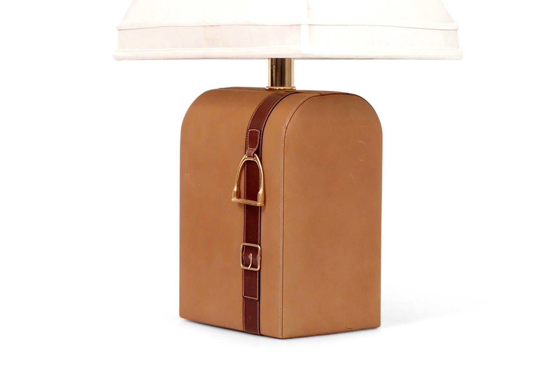 Mid-Century Modern Pair of Leather Equestrian Detailed Lamps by Gucci     
