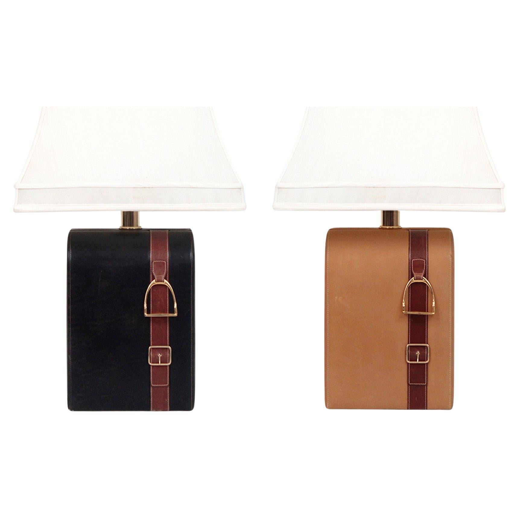 Pair of Leather Equestrian Detailed Lamps by Gucci     