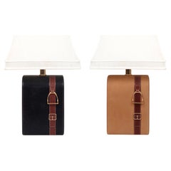 Pair of Leather Equestrian Detailed Lamps by Gucci     