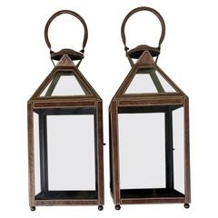 Paar Leder Faux Trim Kerze Laterne