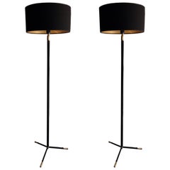 Pair of Leather Floor Lamps, J.Adnet Style