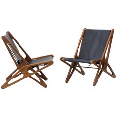 Pair of Leather Folding Chairs by Ficks Reed