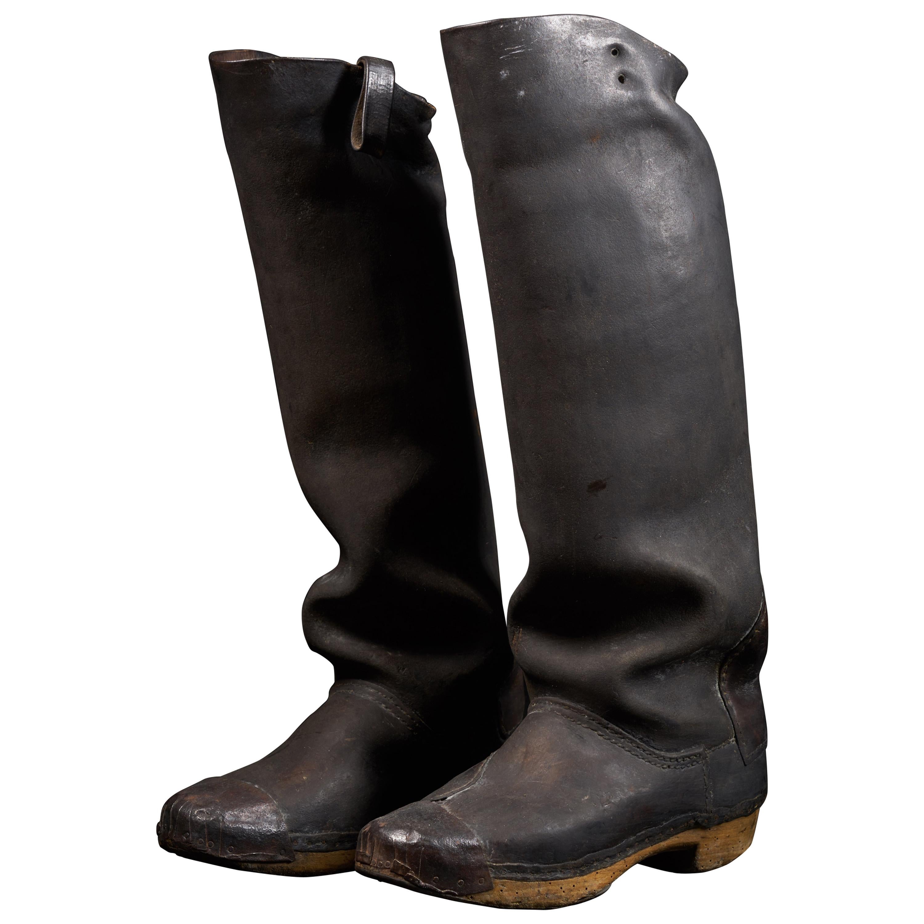 Pair of Leather High Working Boots with Iron Reenforced Soles