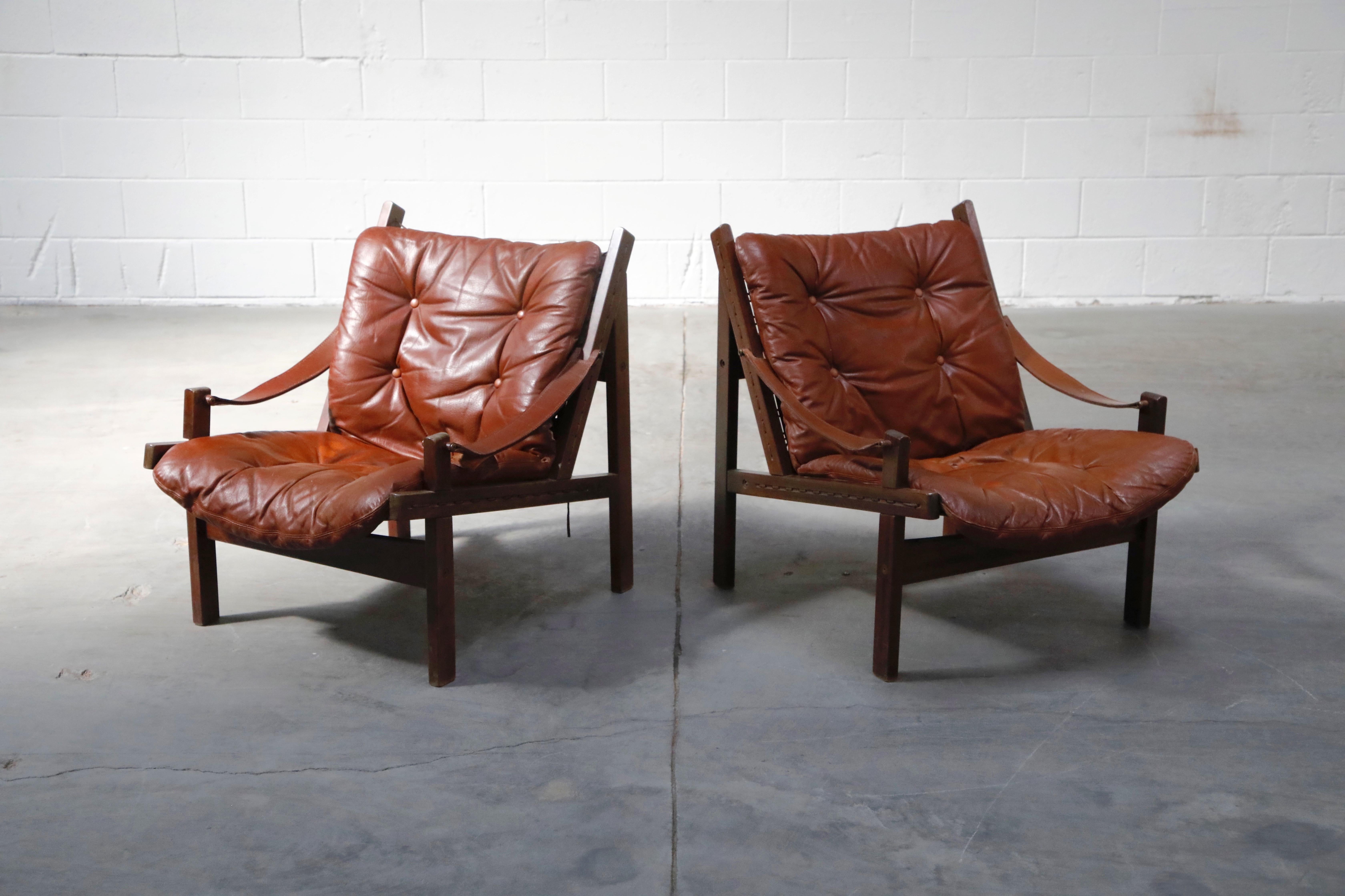 Pair of Leather 'Hunter' Safari Chairs by Torbjørn Afdal for Bruksbo, 1960s  at 1stDibs