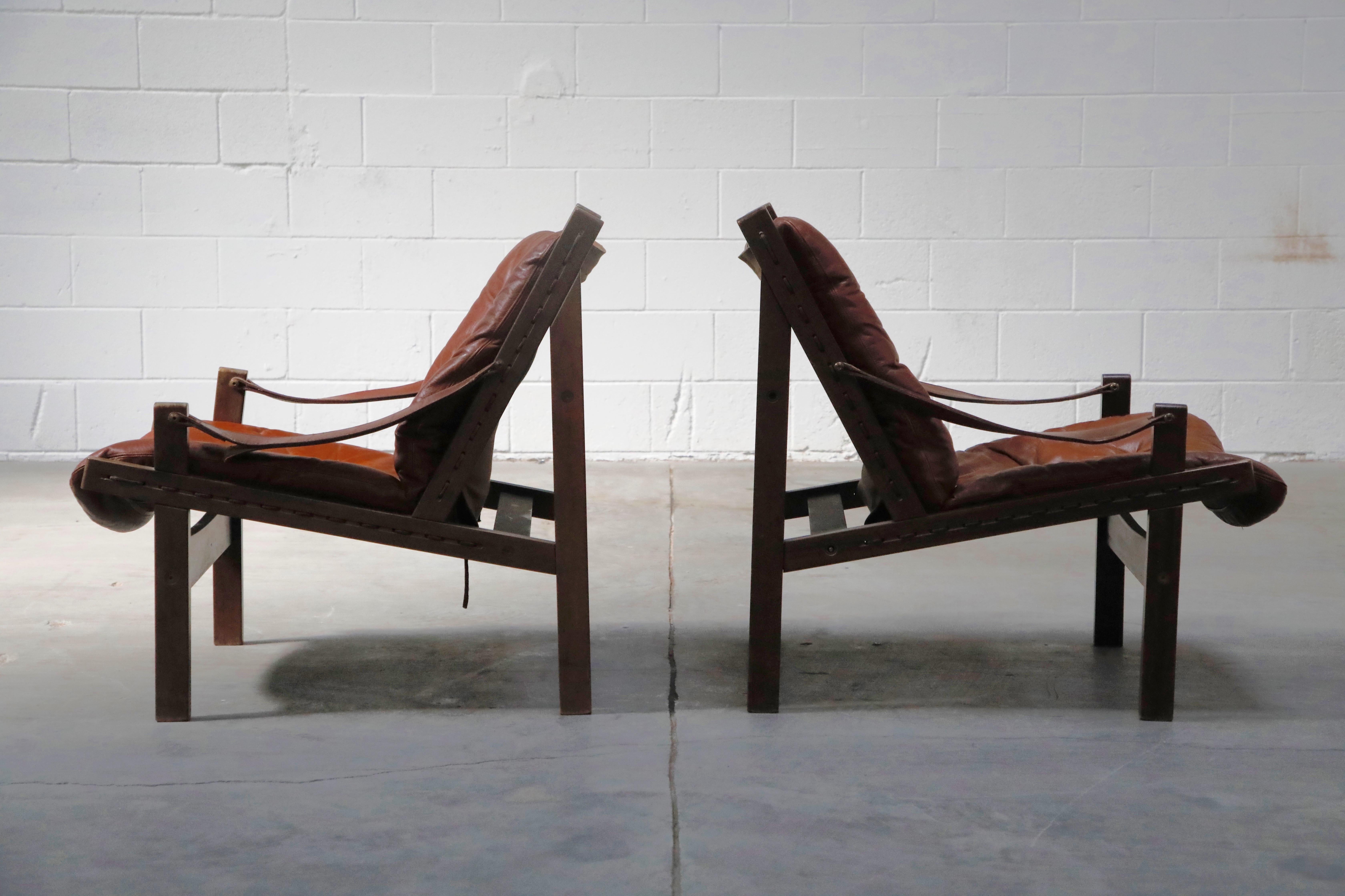 Mid-20th Century Pair of Leather 'Hunter' Safari Chairs by Torbjørn Afdal for Bruksbo, 1960s