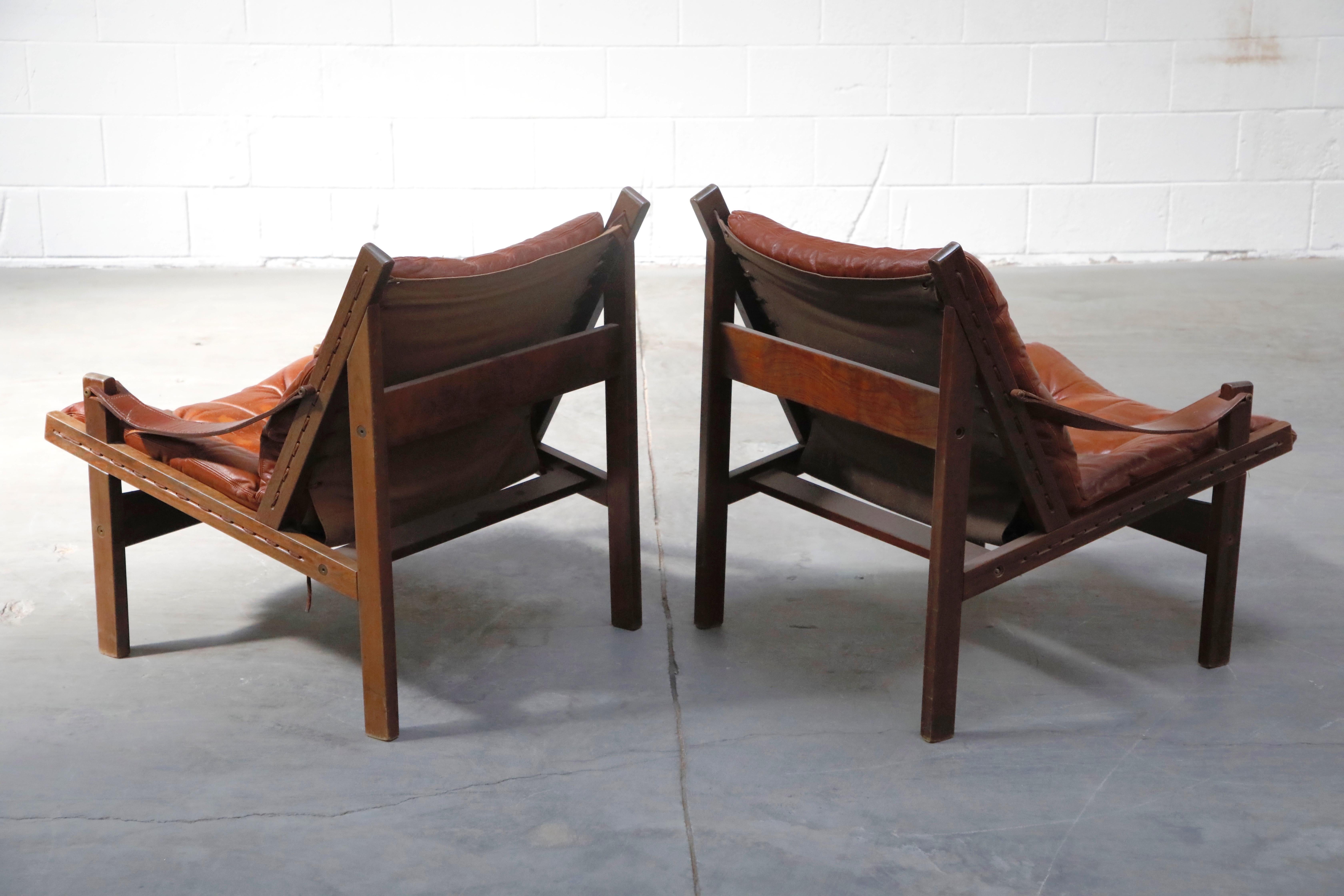 Pair of Leather 'Hunter' Safari Chairs by Torbjørn Afdal for Bruksbo, 1960s 1