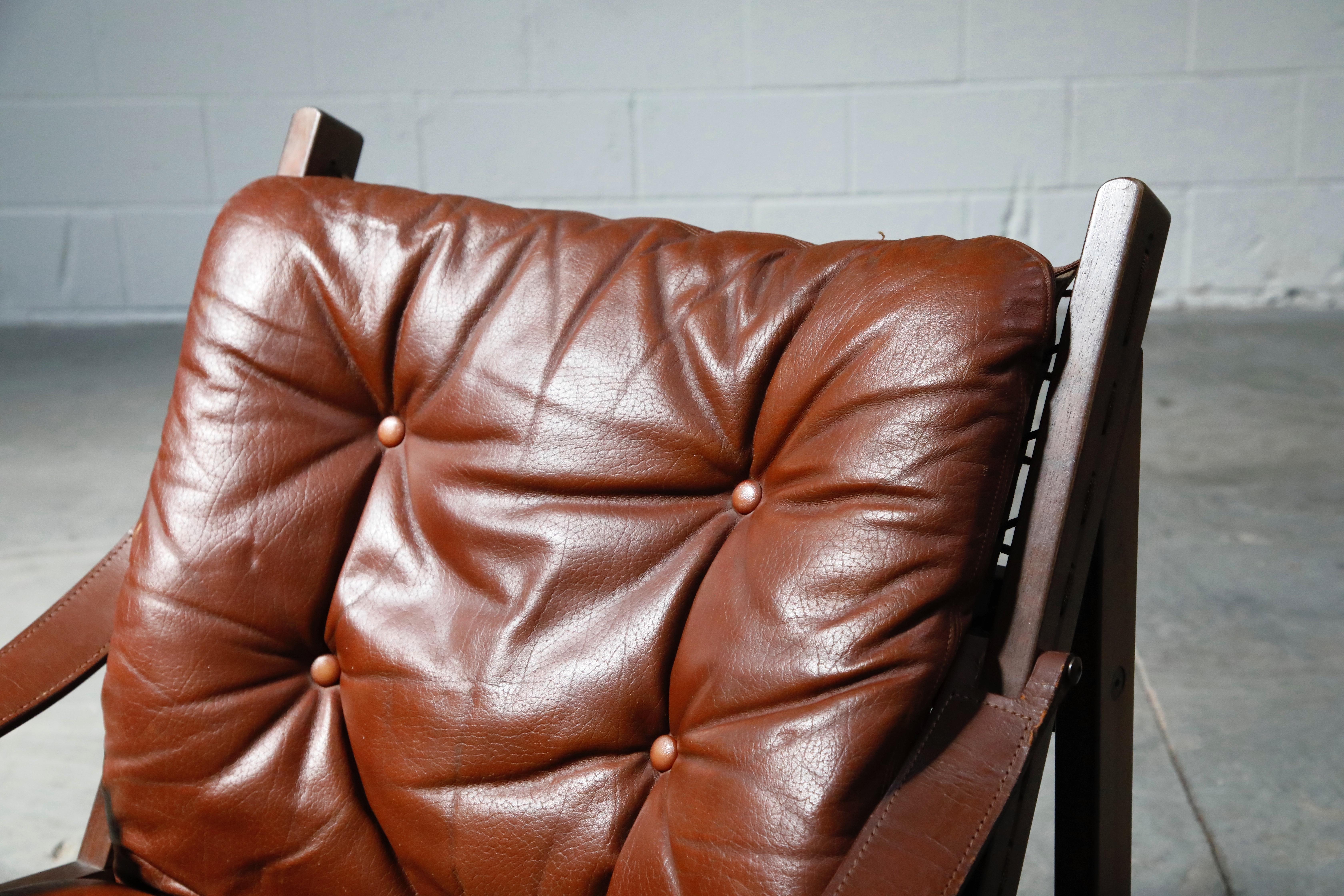 Pair of Leather 'Hunter' Safari Chairs by Torbjørn Afdal for Bruksbo, 1960s 2