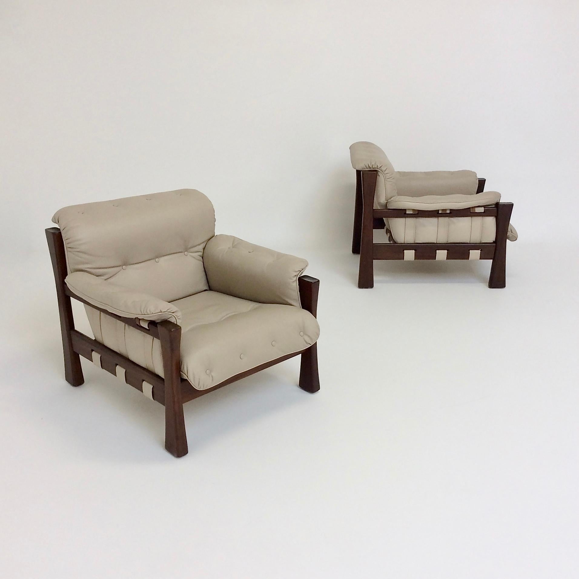 Pair of Leather Brazilian Armchairs, circa 1970 3