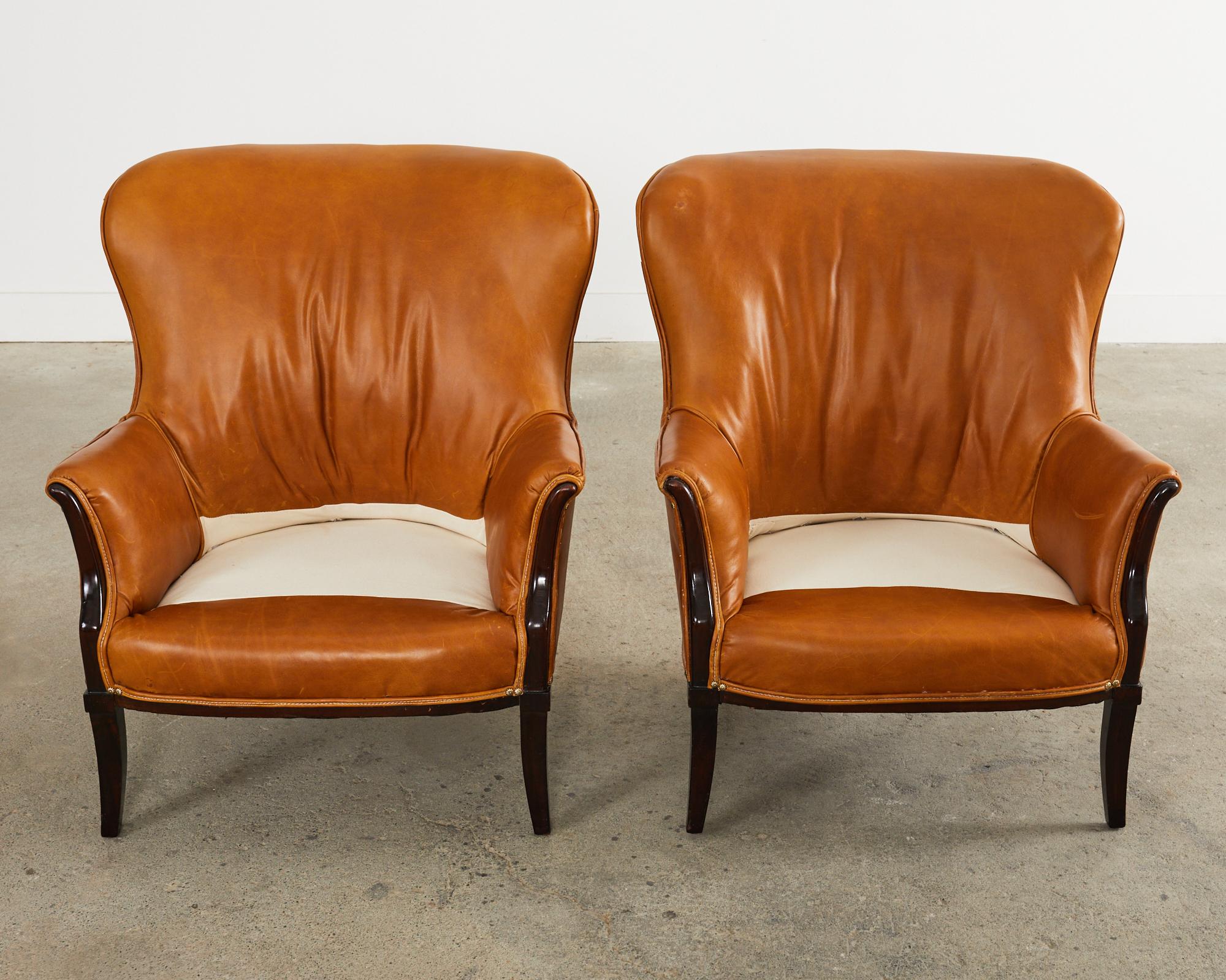 Pair of Leather Italian Butterfly Wingback Lounge Chairs In Good Condition In Rio Vista, CA