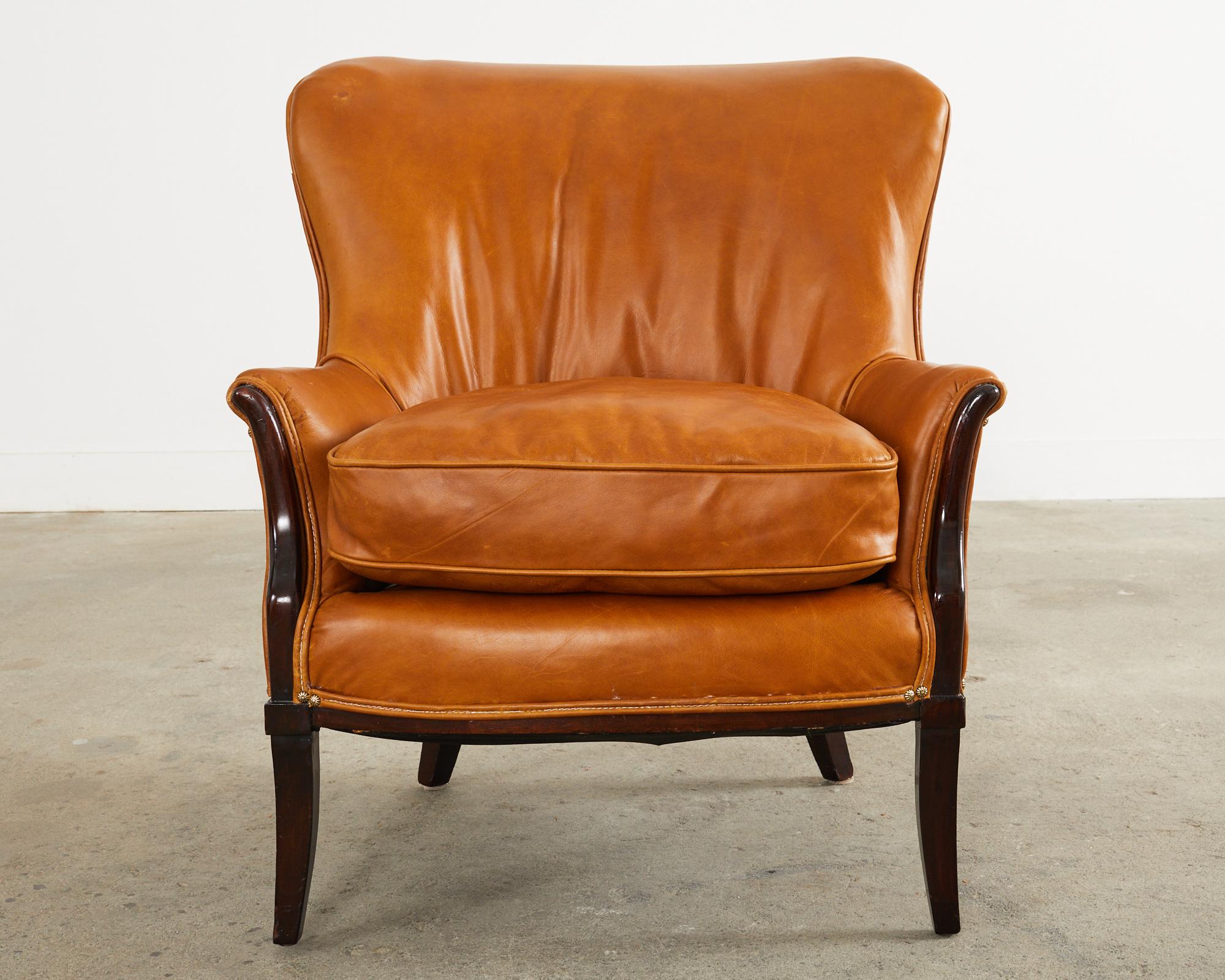 20th Century Pair of Leather Italian Butterfly Wingback Lounge Chairs