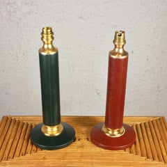 Paire de pieds de lampe en cuir dans le style de Jacques Adnet, France, 1940-1950