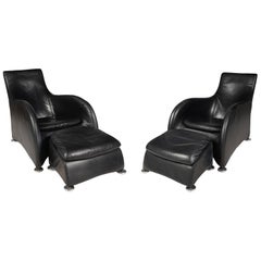 Pair of Leather 'Loge' Armchairs and Ottomans by Gerard van den Berg for Montis