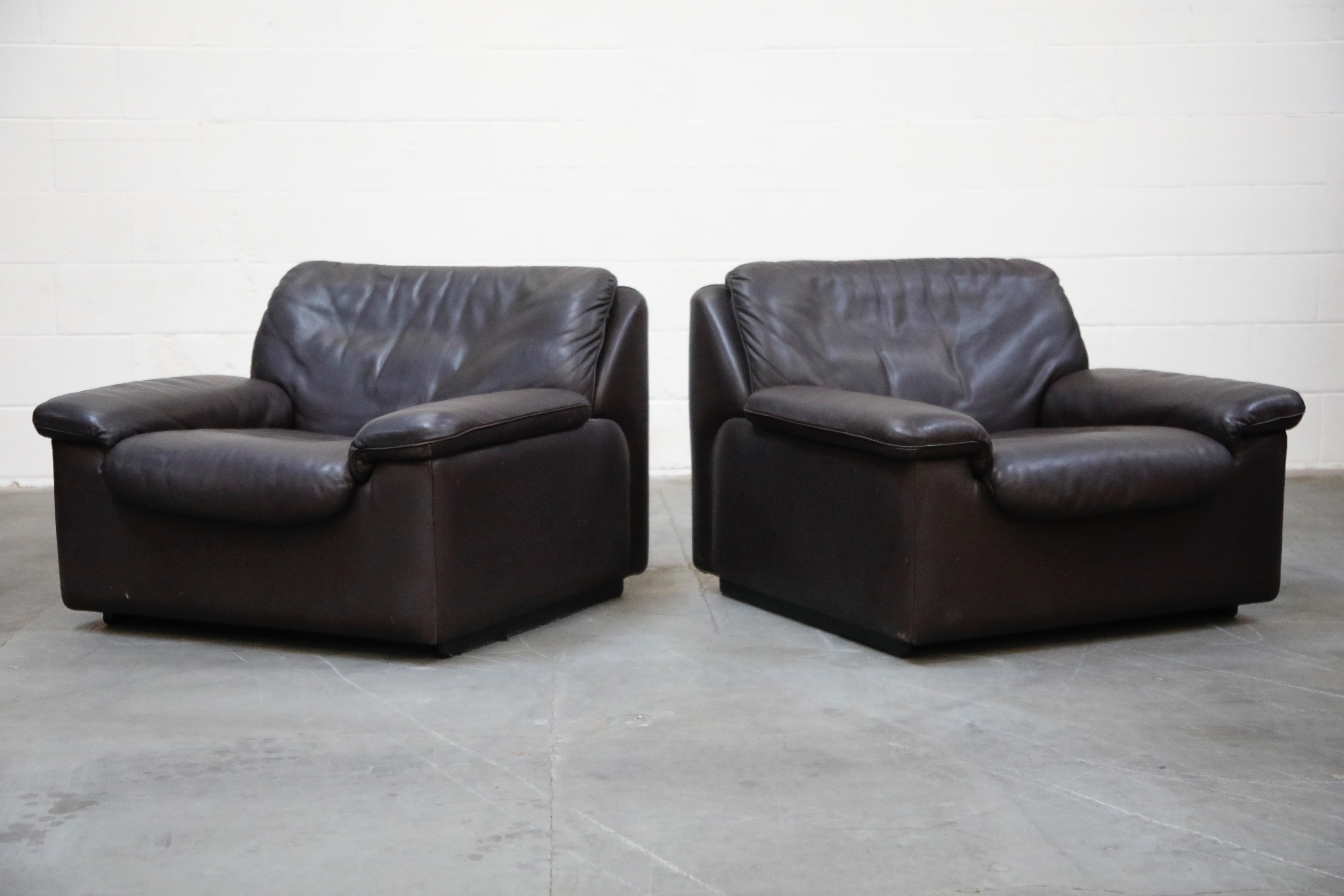 Swiss Pair of Leather Lounge Armchairs by De Sede, Switzerland, 1960s, Signed
