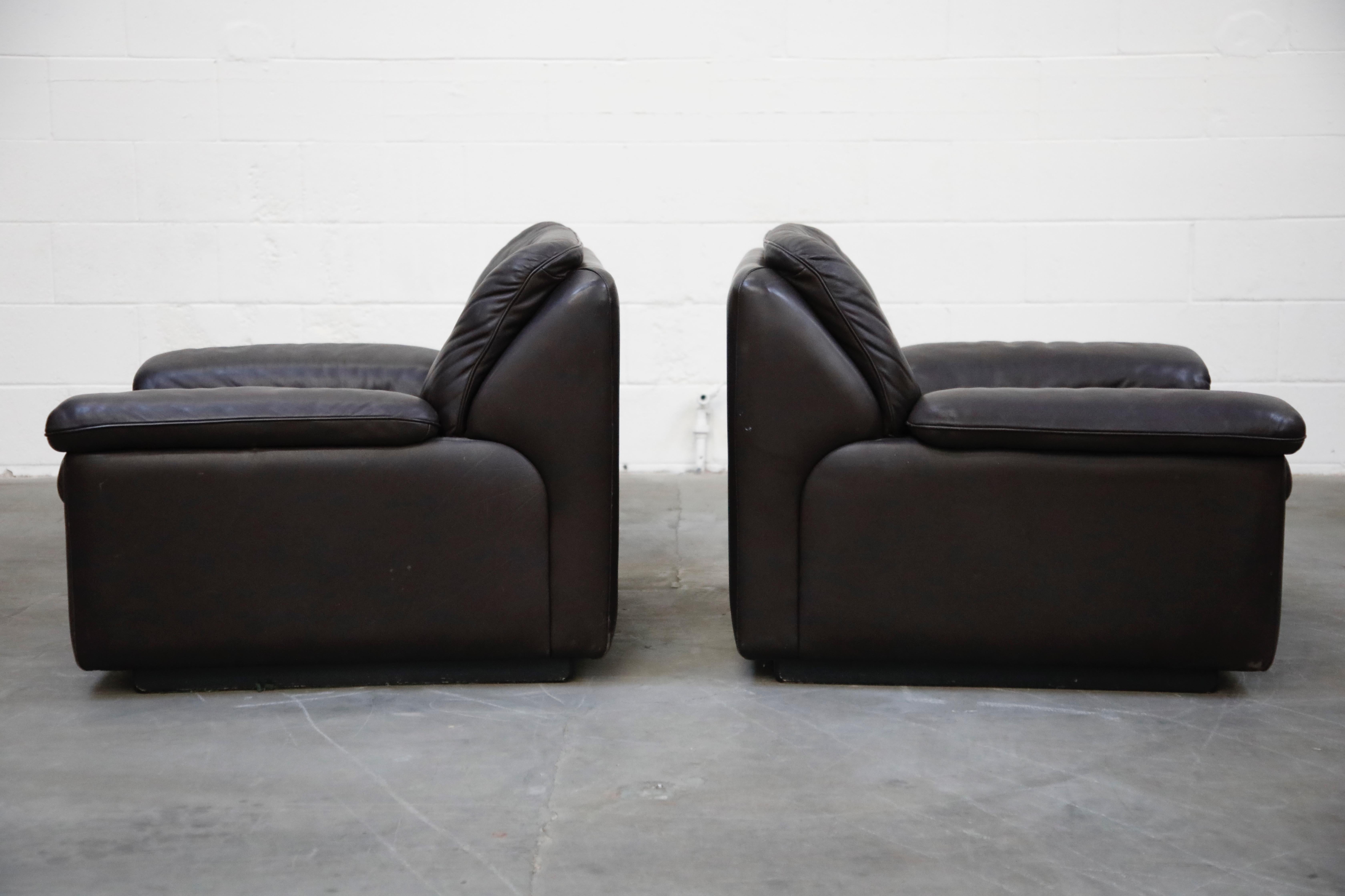 Mid-20th Century Pair of Leather Lounge Armchairs by De Sede, Switzerland, 1960s, Signed