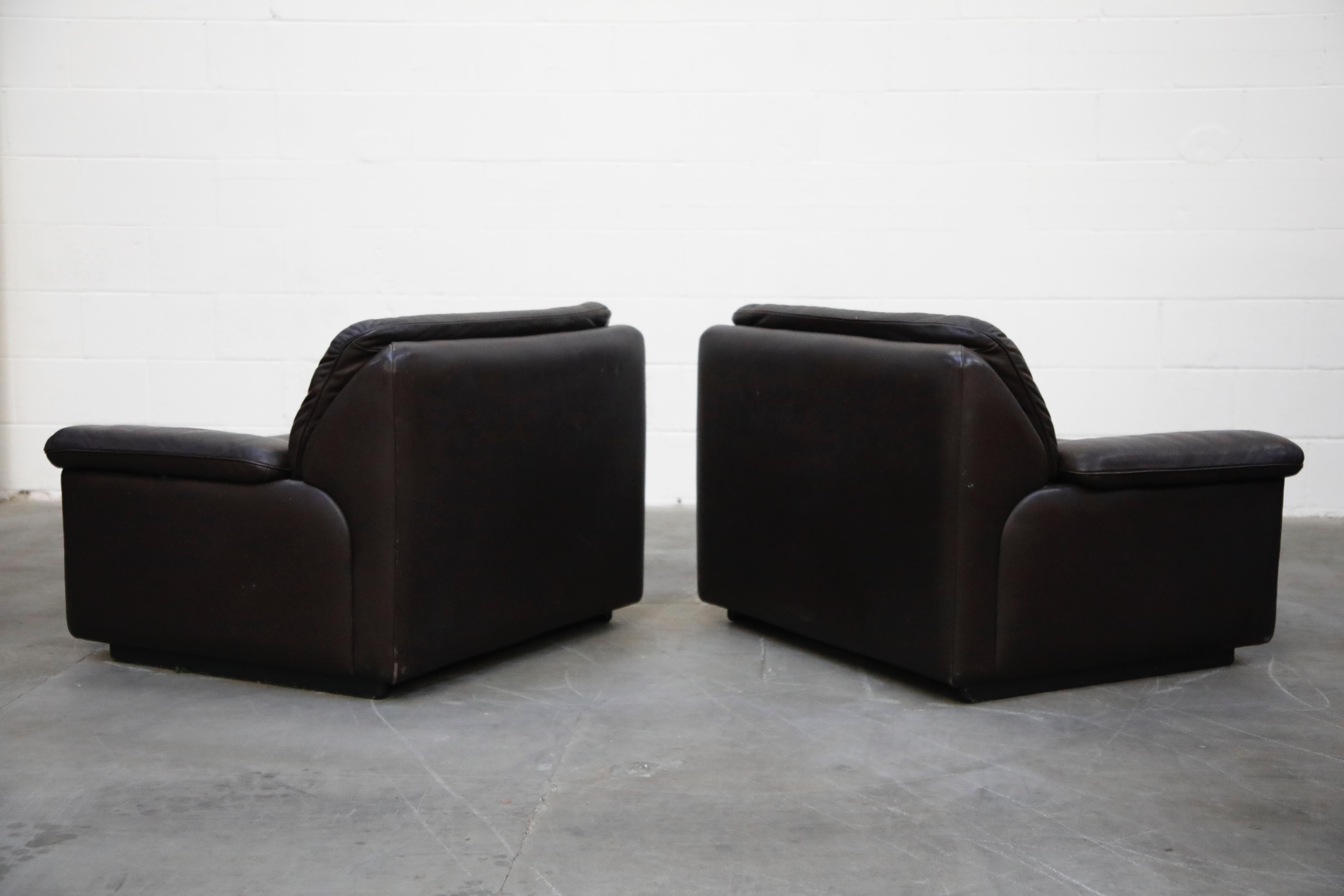 Pair of Leather Lounge Armchairs by De Sede, Switzerland, 1960s, Signed 1
