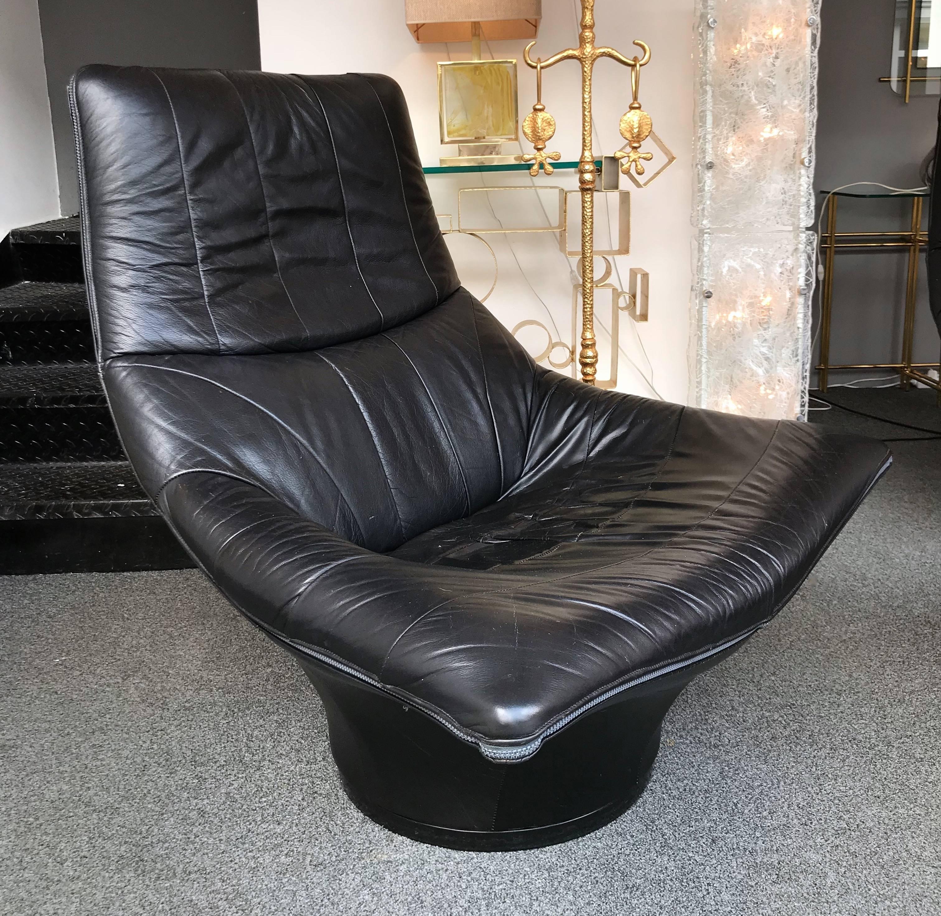 Late 20th Century Pair of Leather Lounge Armchairs, Netherlands, 1980s