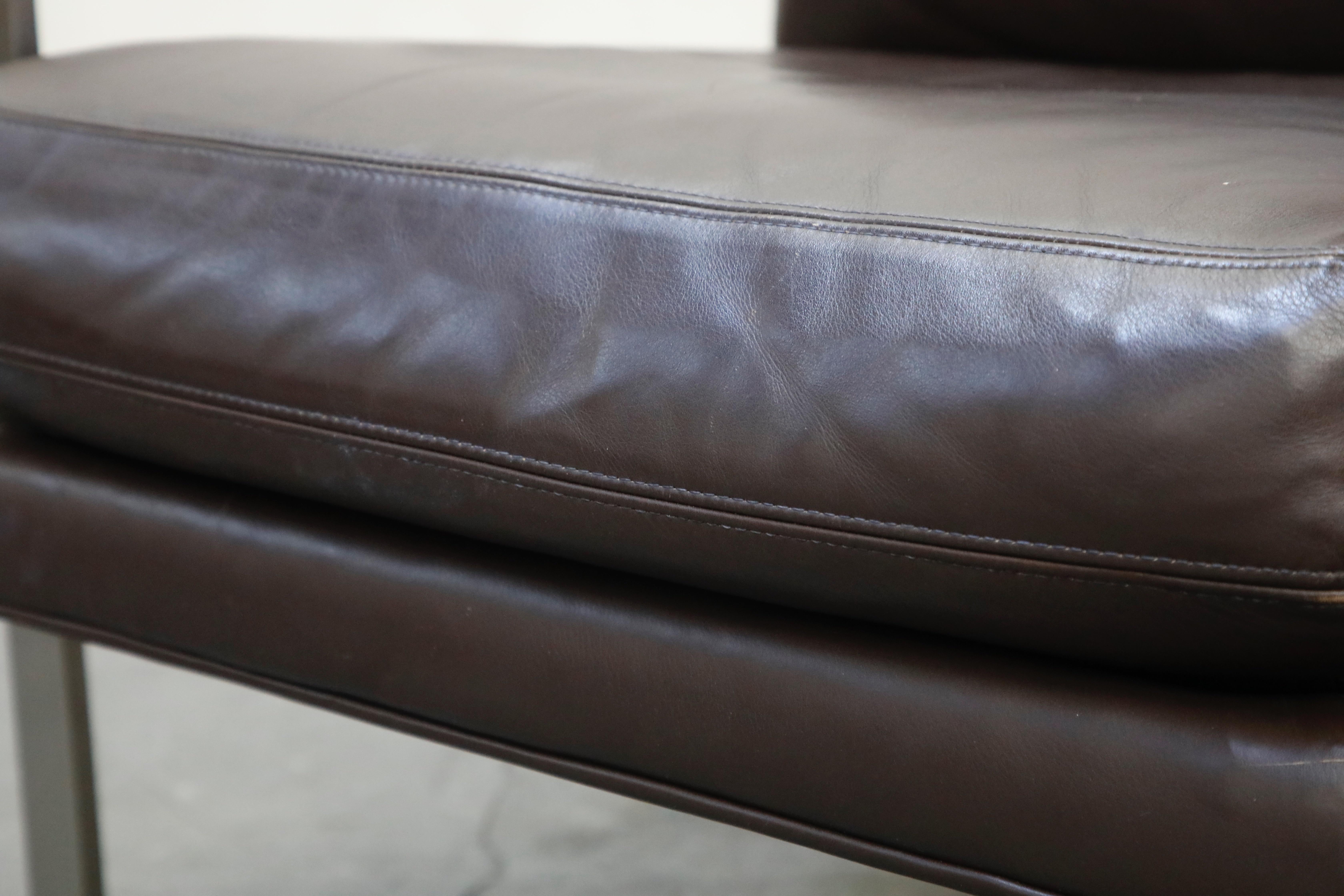 Pair of Leather Lounge Armchairs by Milo Baughman for Thayer Coggin, Signed 5