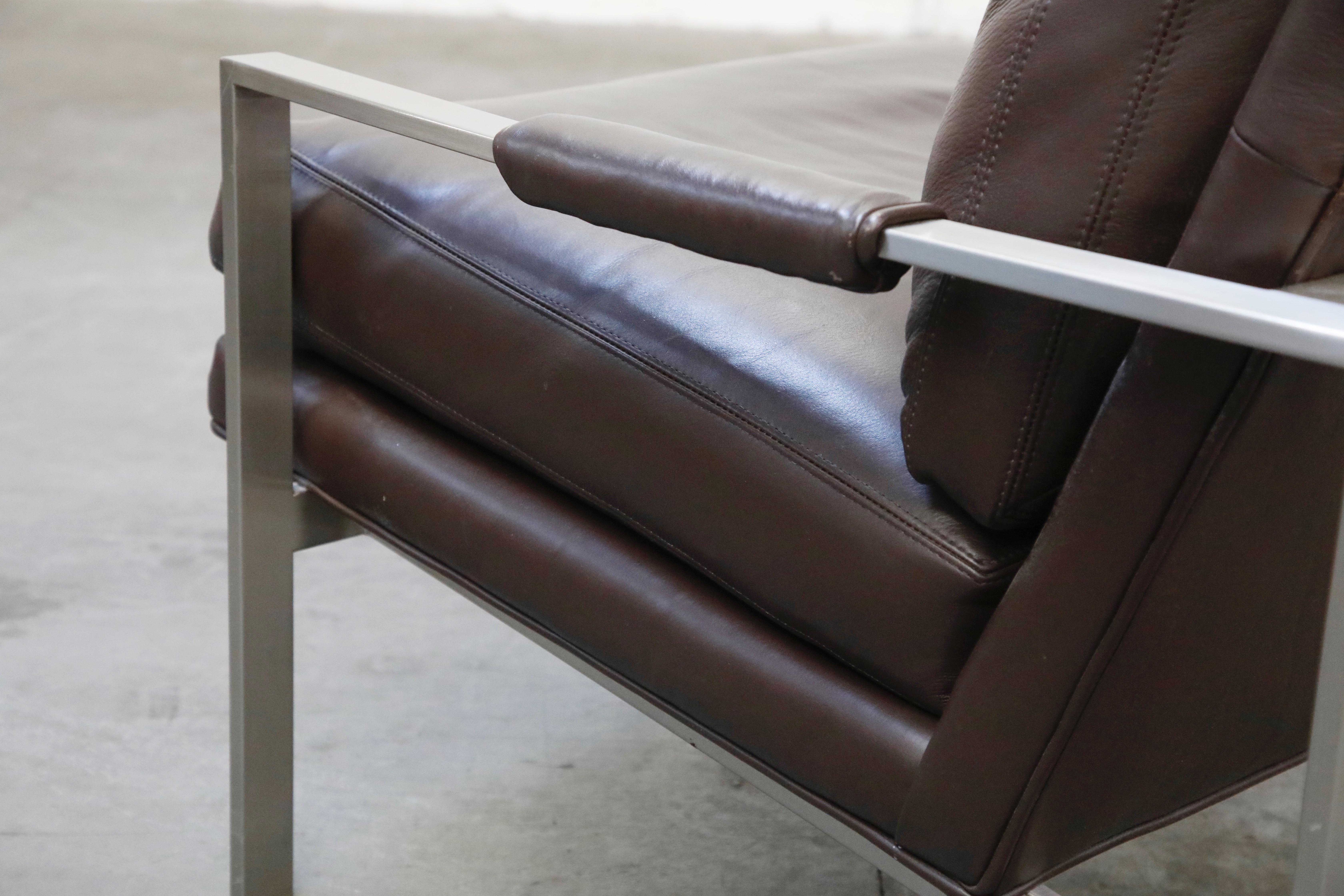 Pair of Leather Lounge Armchairs by Milo Baughman for Thayer Coggin, Signed 8