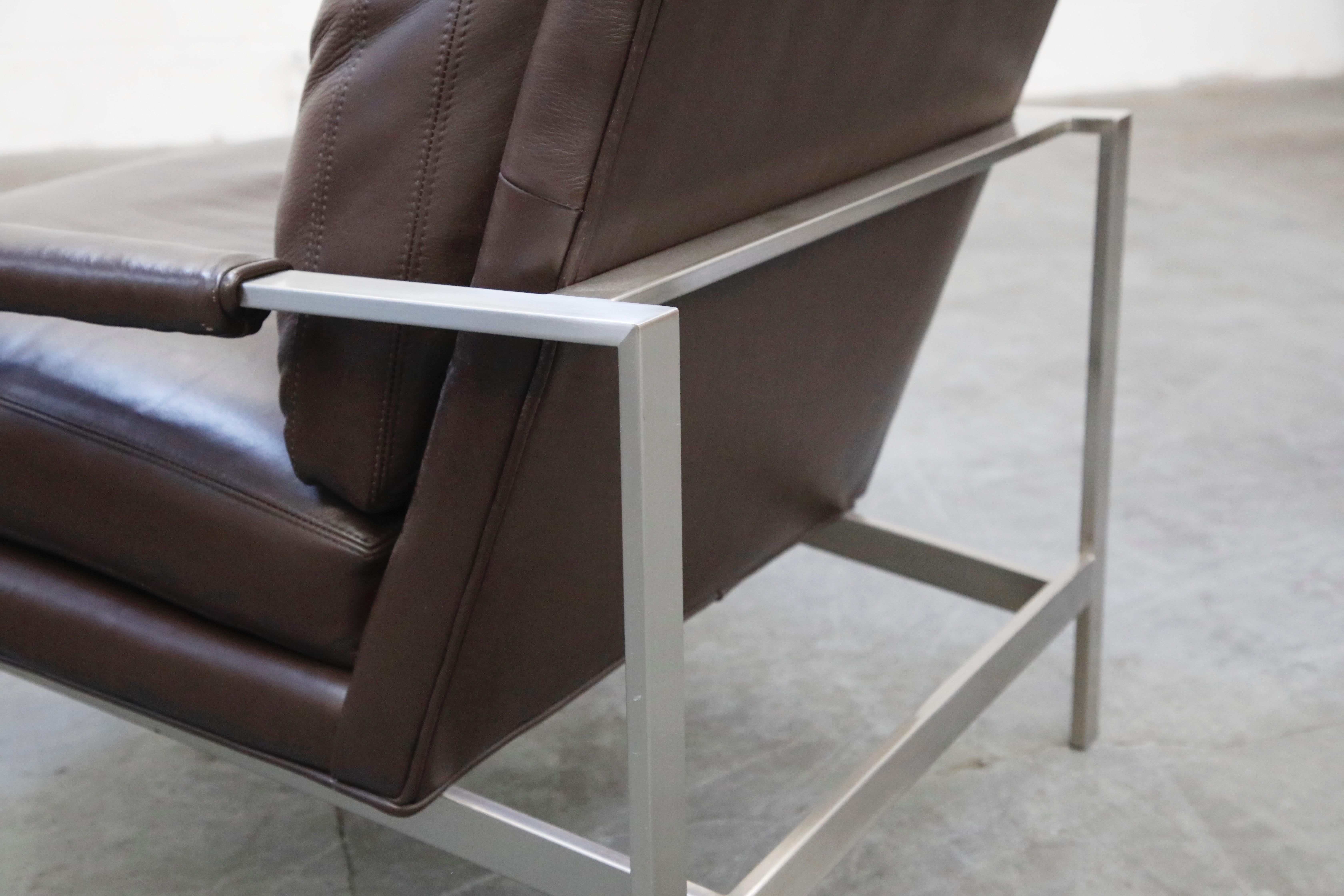 Pair of Leather Lounge Armchairs by Milo Baughman for Thayer Coggin, Signed 9