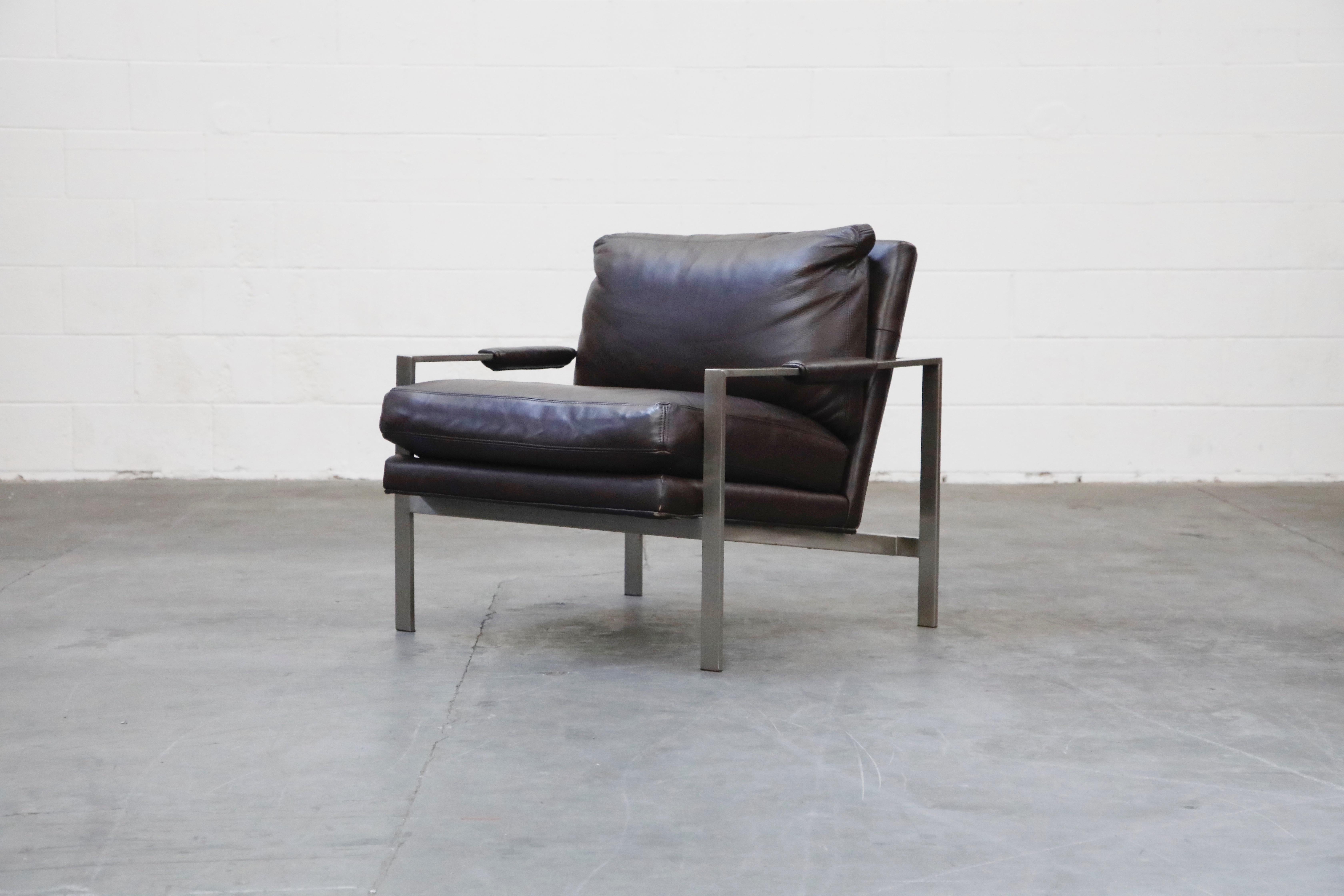 Pair of Leather Lounge Armchairs by Milo Baughman for Thayer Coggin, Signed In Good Condition In Los Angeles, CA