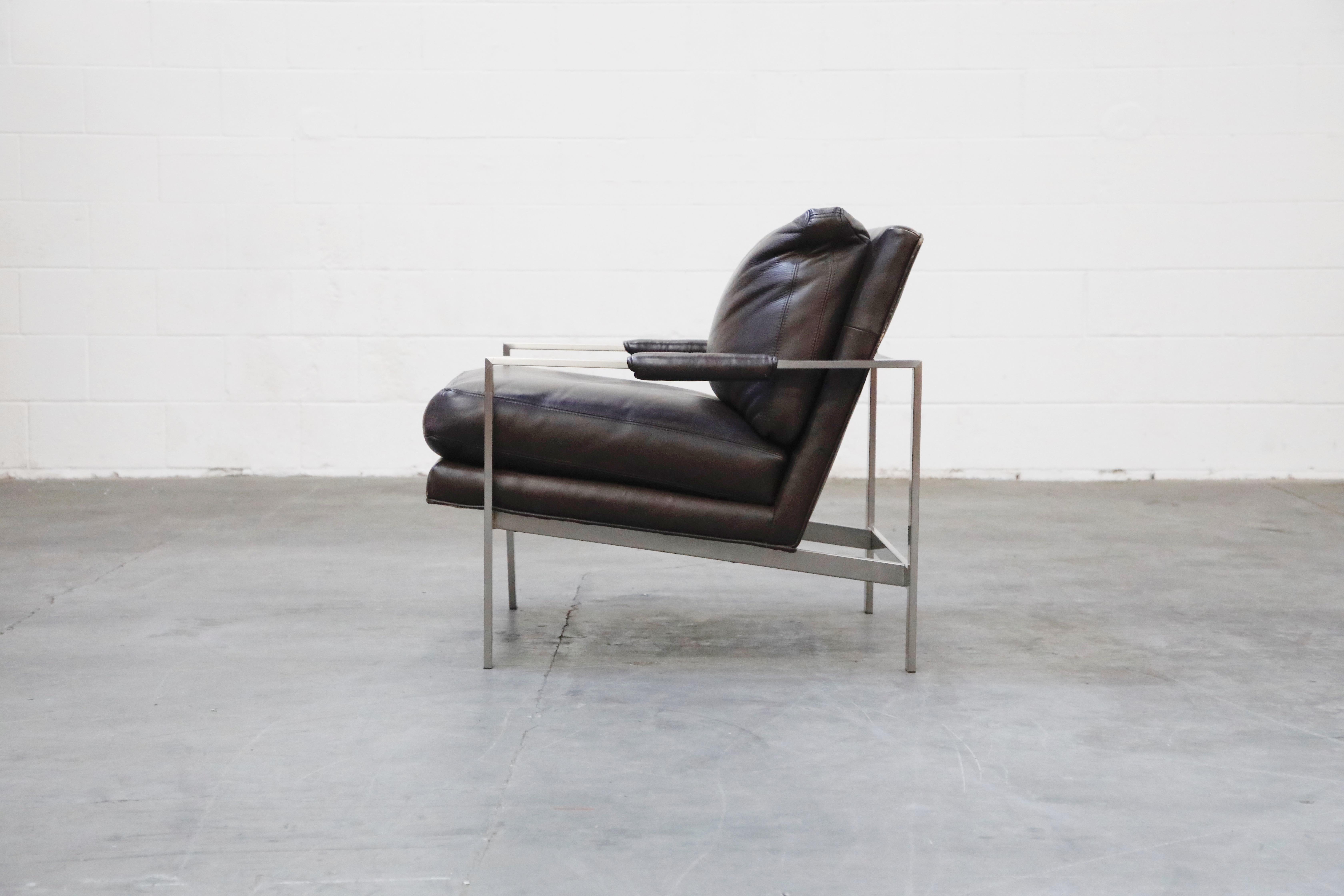 Contemporary Pair of Leather Lounge Armchairs by Milo Baughman for Thayer Coggin, Signed