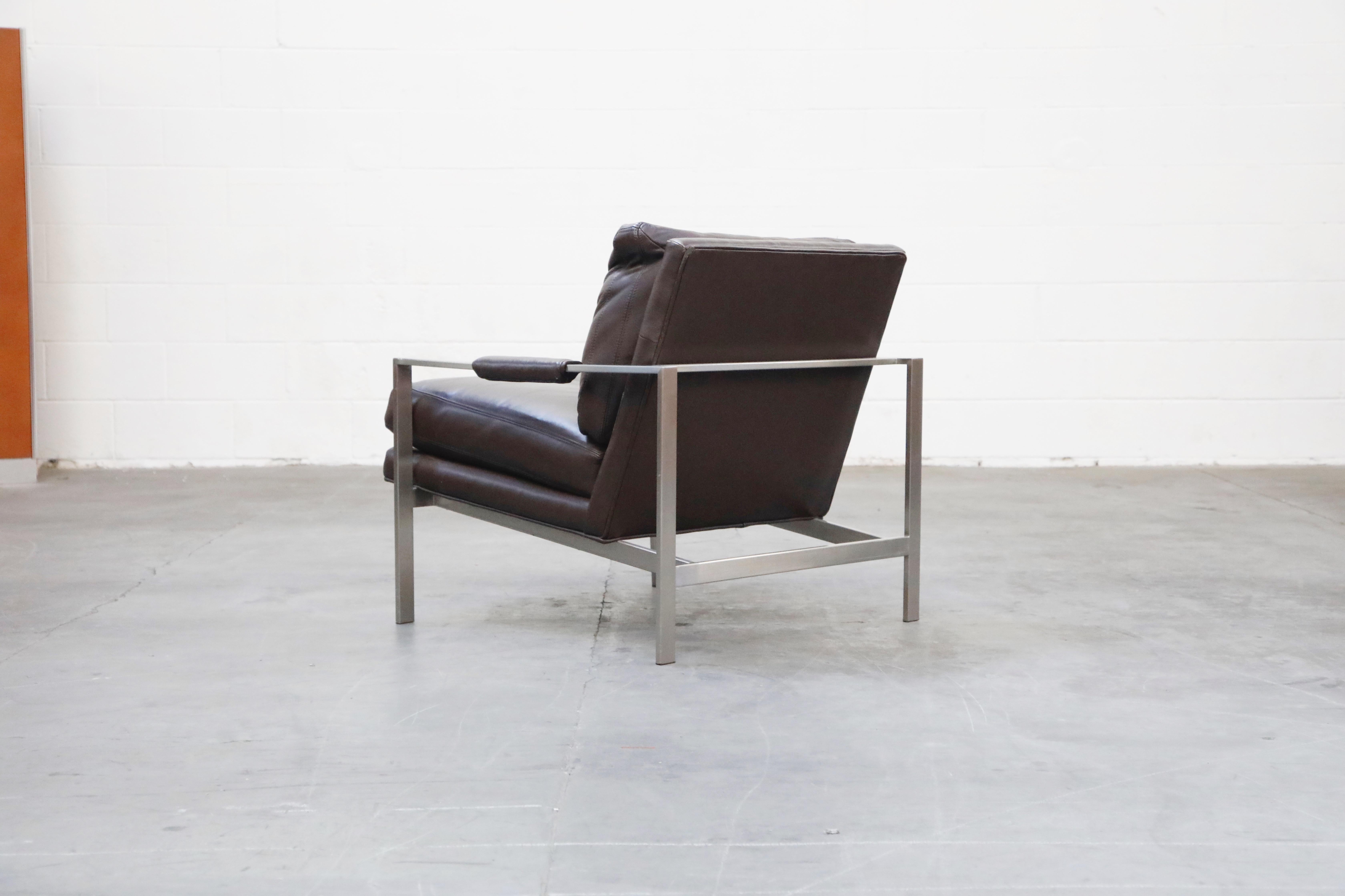 Pair of Leather Lounge Armchairs by Milo Baughman for Thayer Coggin, Signed 1