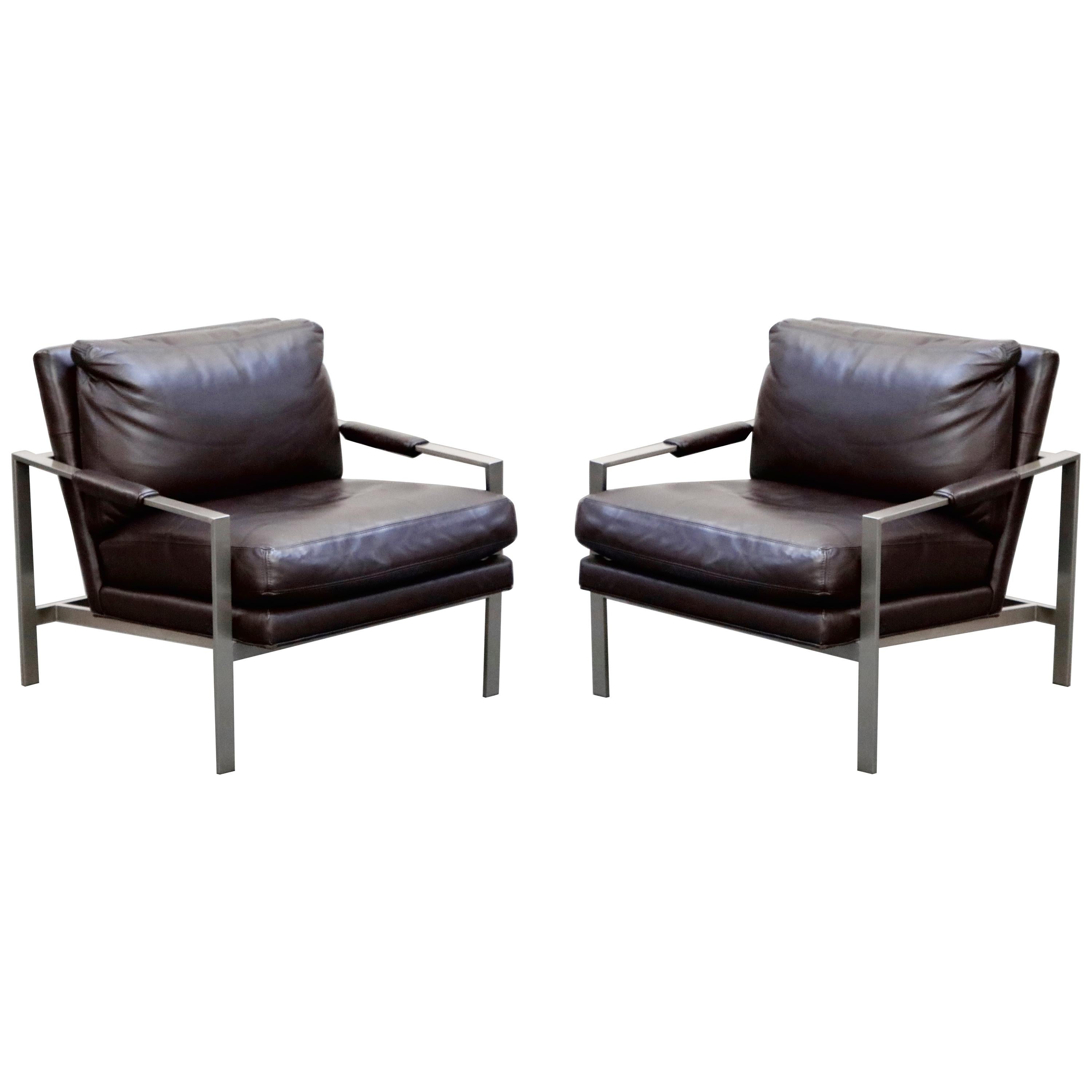 Pair of Leather Lounge Armchairs by Milo Baughman for Thayer Coggin, Signed