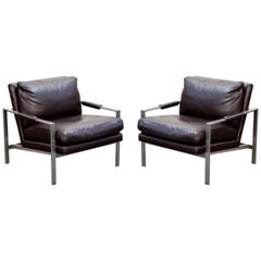 Pair of Leather Lounge Armchairs by Milo Baughman for Thayer Coggin, Signed