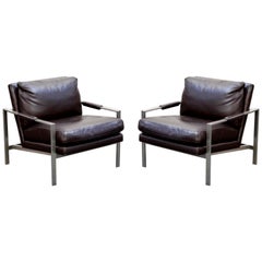 Pair of Leather Lounge Armchairs by Milo Baughman for Thayer Coggin, Signed