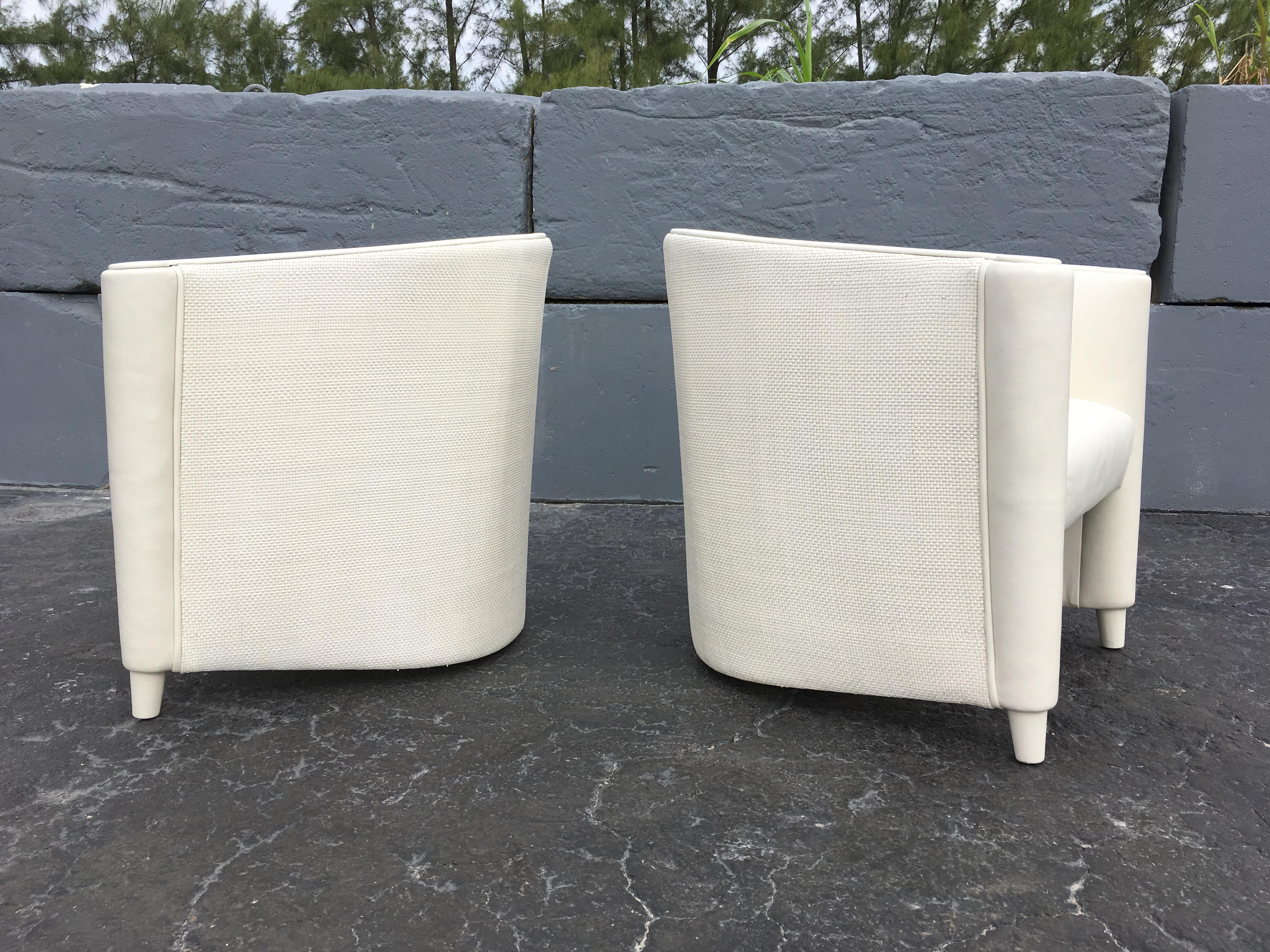 Pair of Leather Lounge Chairs, Art Deco Style, Cream Color 5
