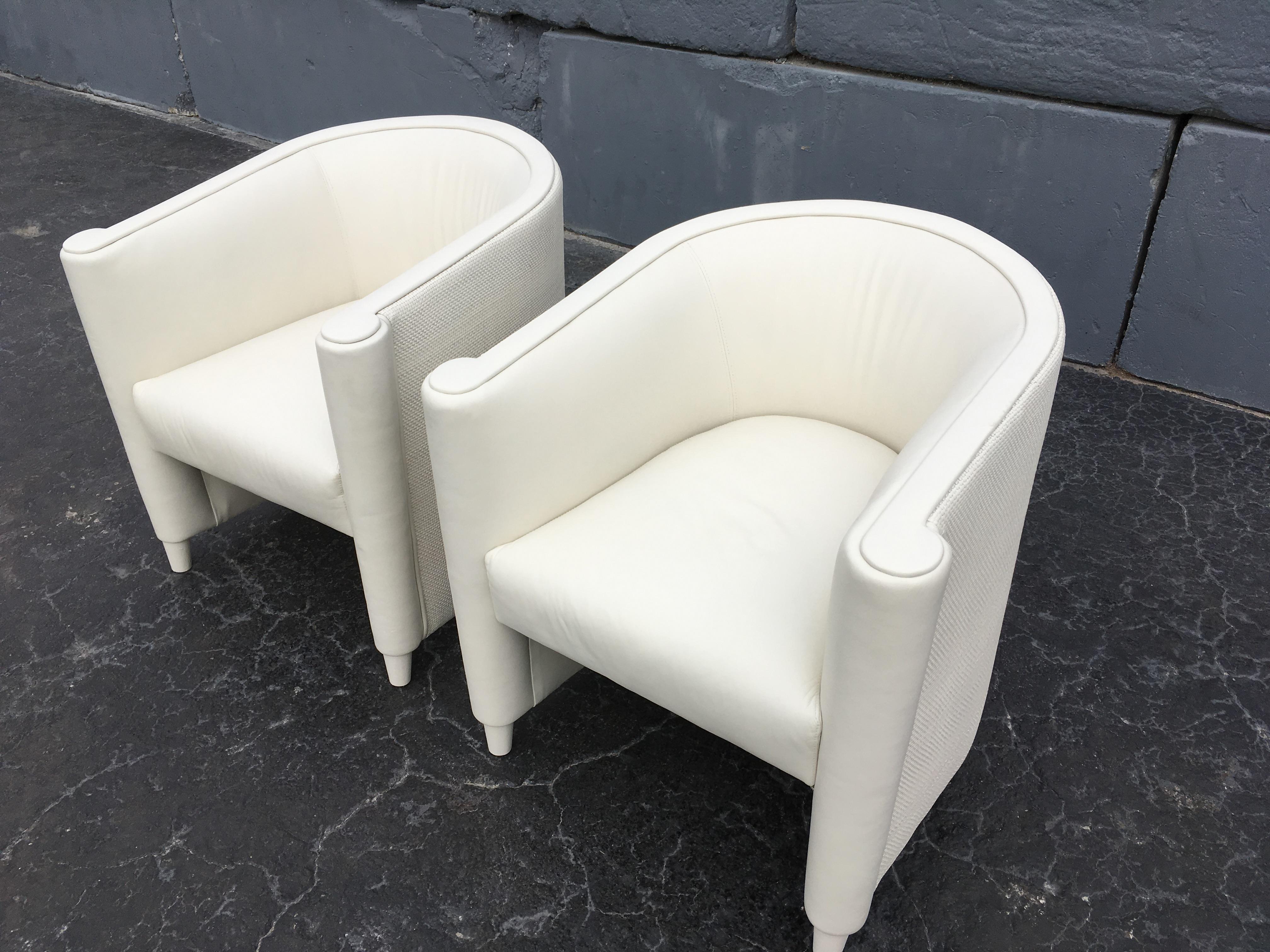 Pair of Leather Lounge Chairs, Art Deco Style, Cream Color 6