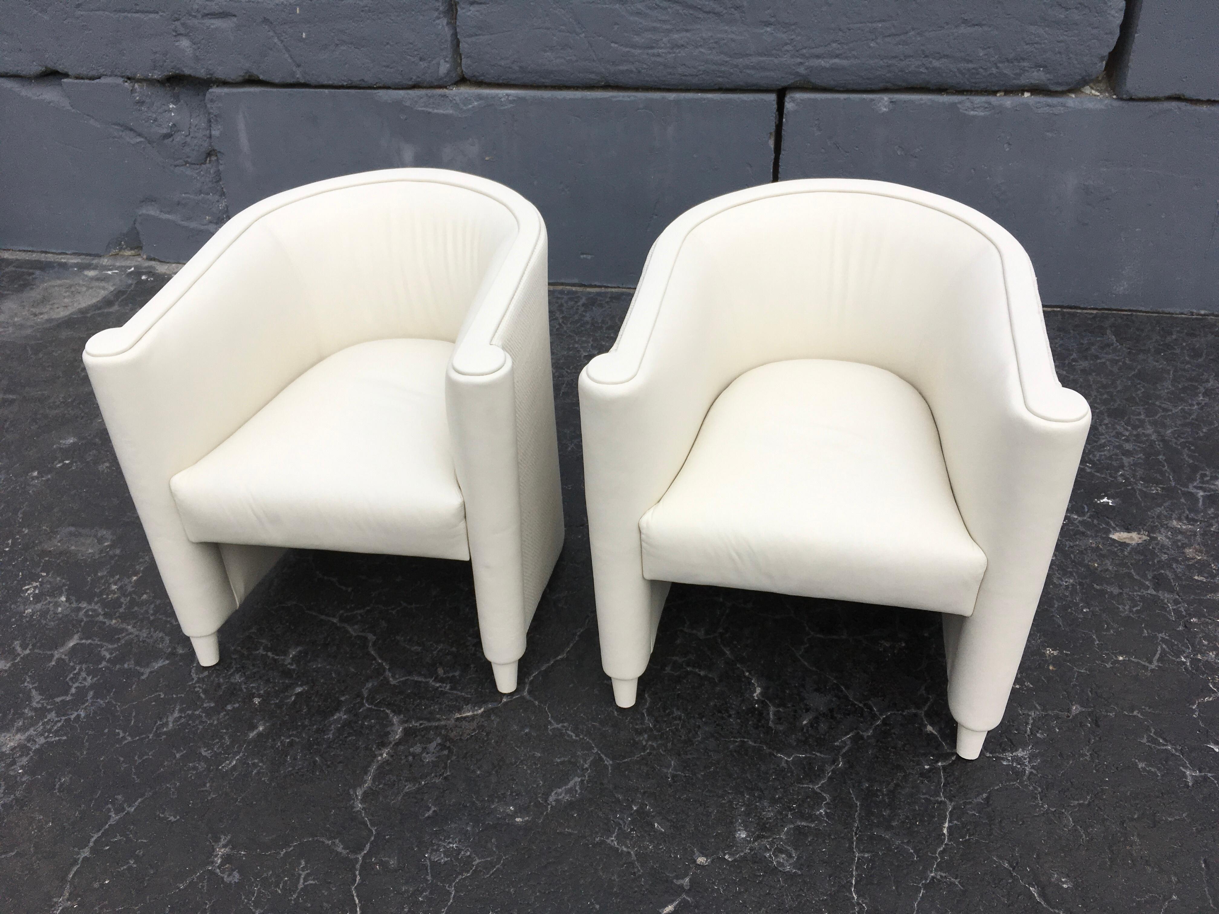 Pair of Leather Lounge Chairs, Art Deco Style, Cream Color 10
