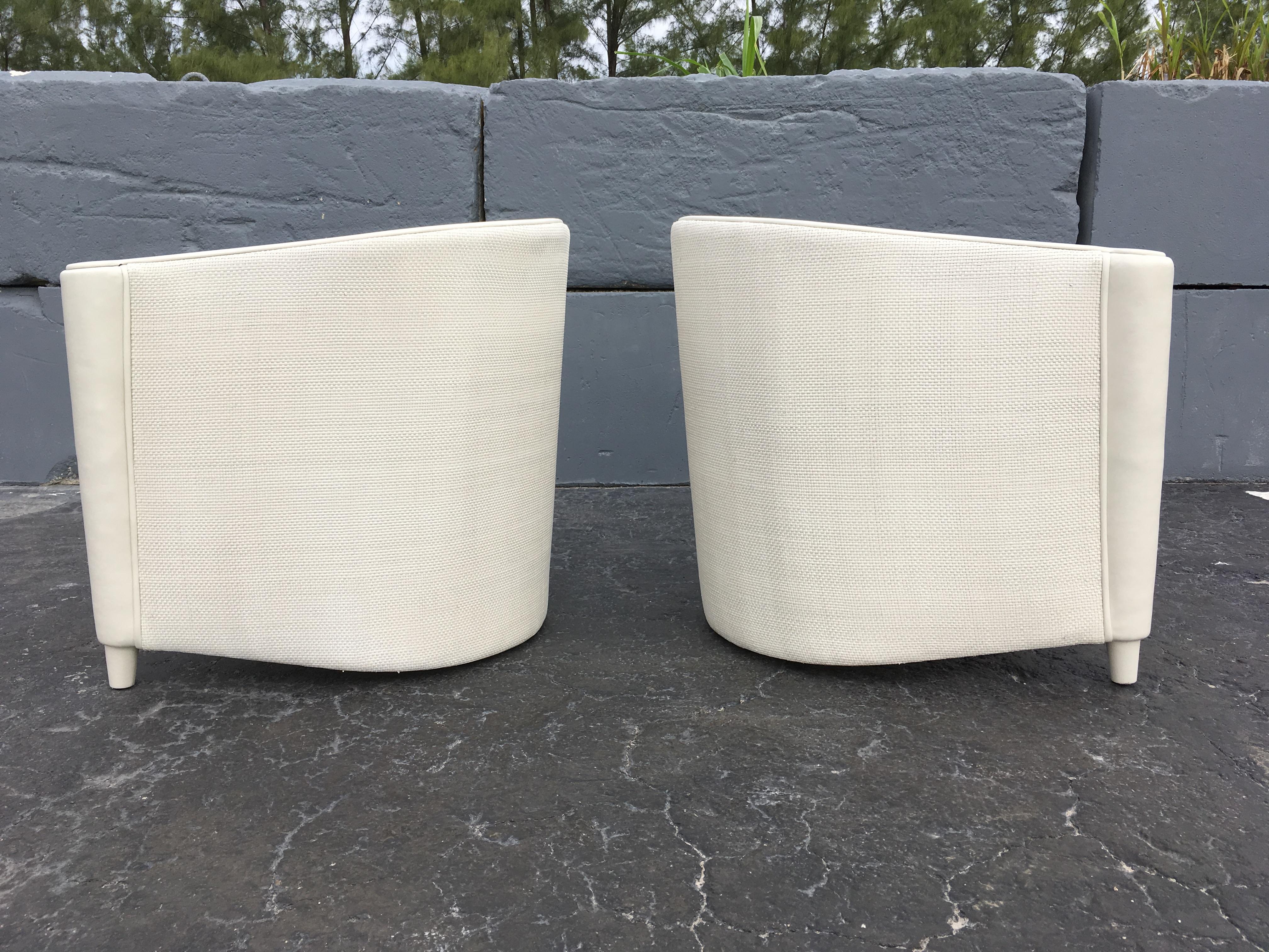 Pair of Leather Lounge Chairs, Art Deco Style, Cream Color 2