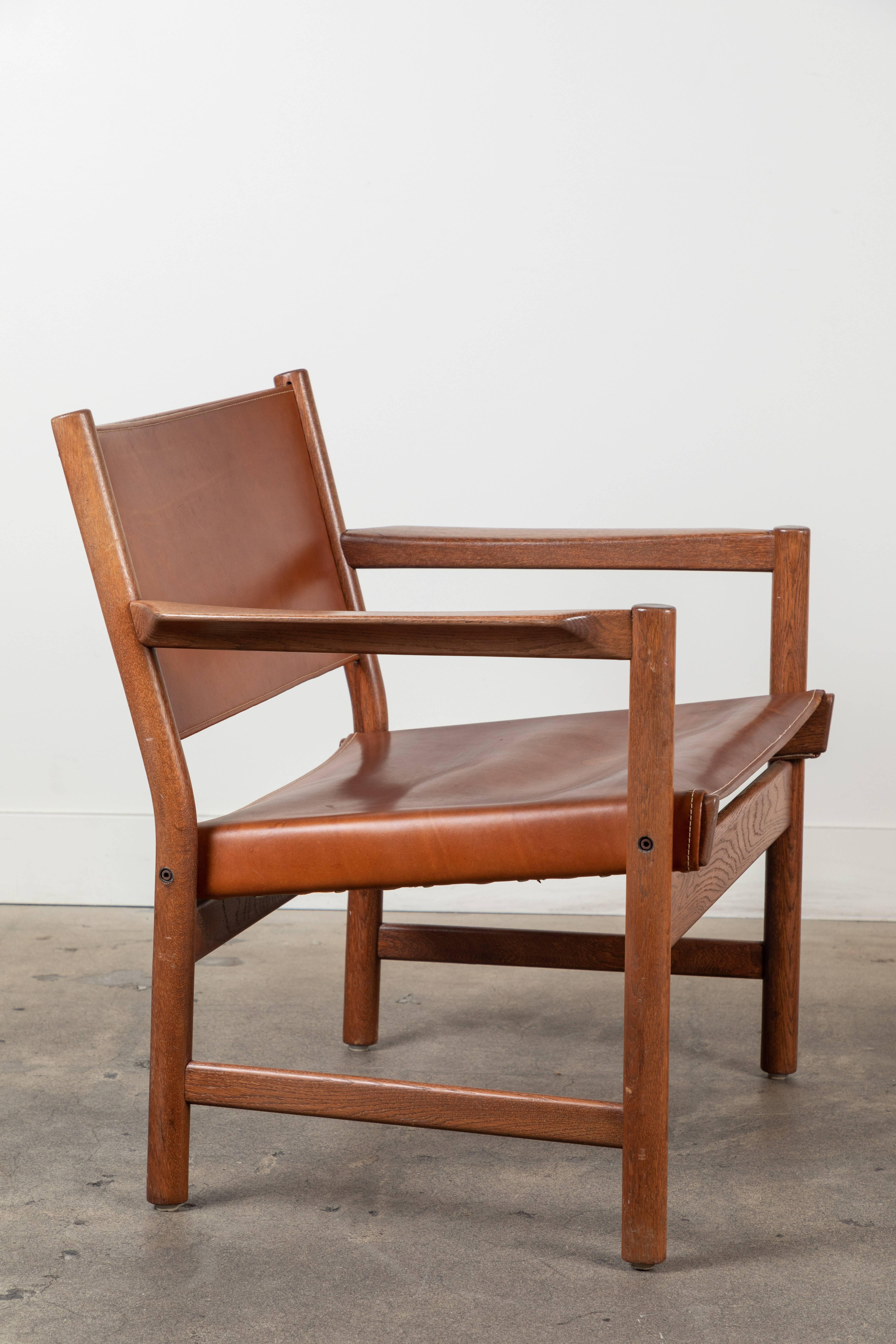 Swedish Pair of Leather Lounge Chairs Attributed to Gunnar Myrstrand