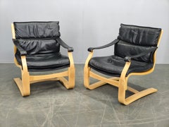 Pair of Leather Lounge Chairs by Åke Fribytter for Nelo Kroken 1960s